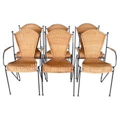 Set of Six Wicker and Iron dining chairs by Frederic Weinberg, 1950's