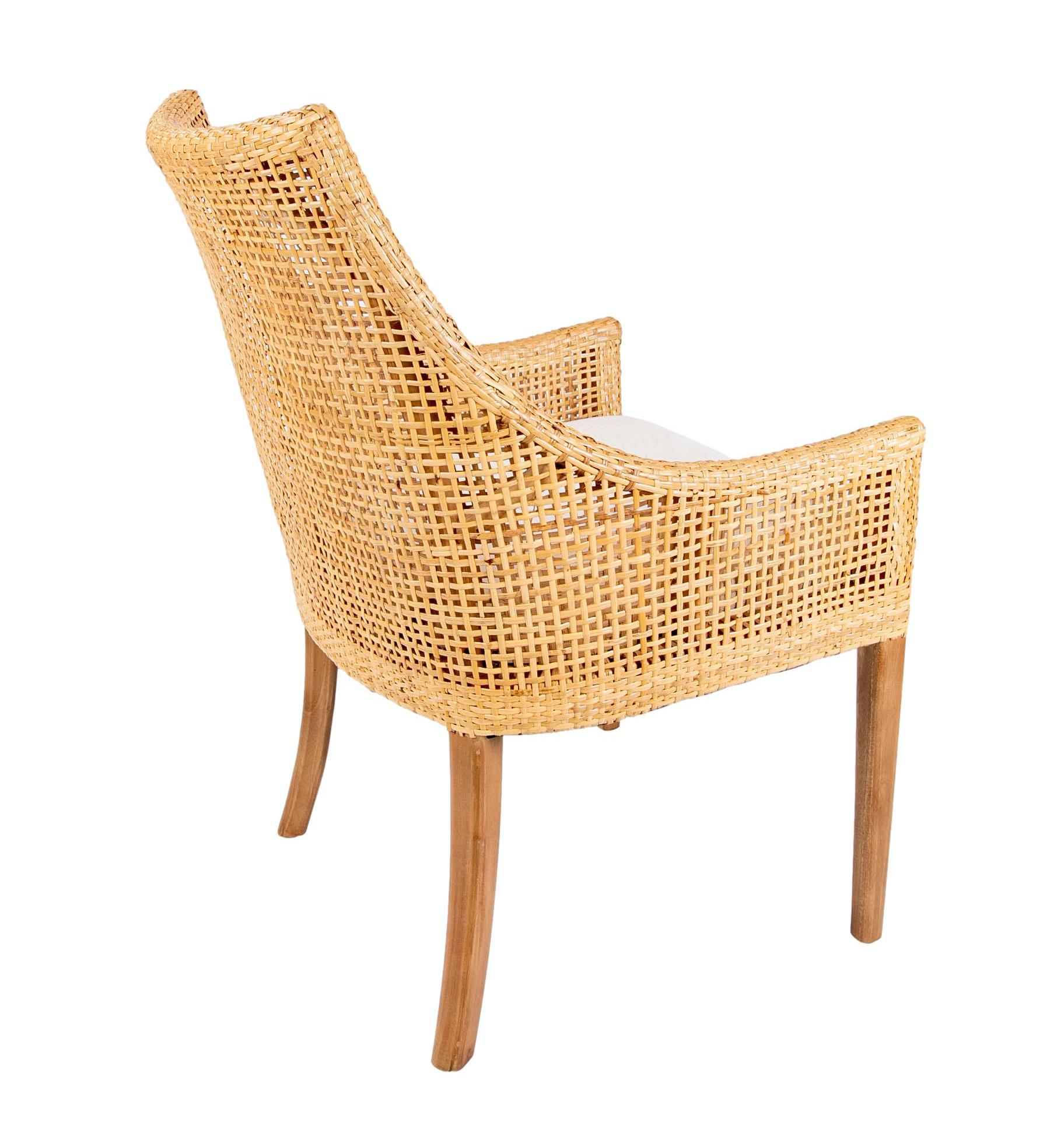 Set of Six Wicker and Mahogany-Legged Upholstered Chairs In Good Condition For Sale In Marbella, ES