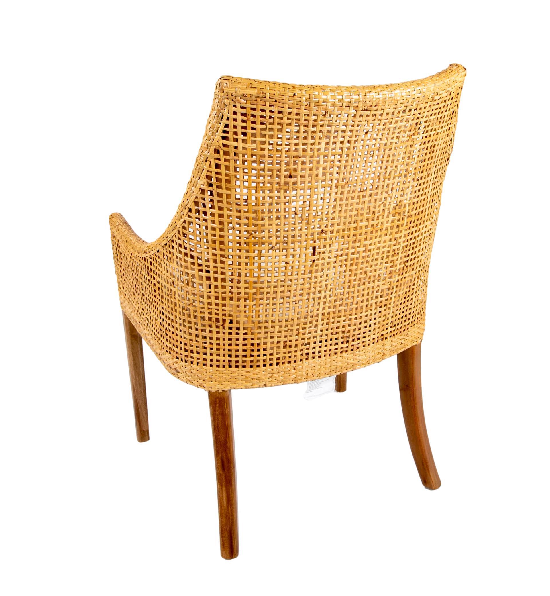 Set of Six Wicker and Mahogany-Legged Upholstered Chairs For Sale 2