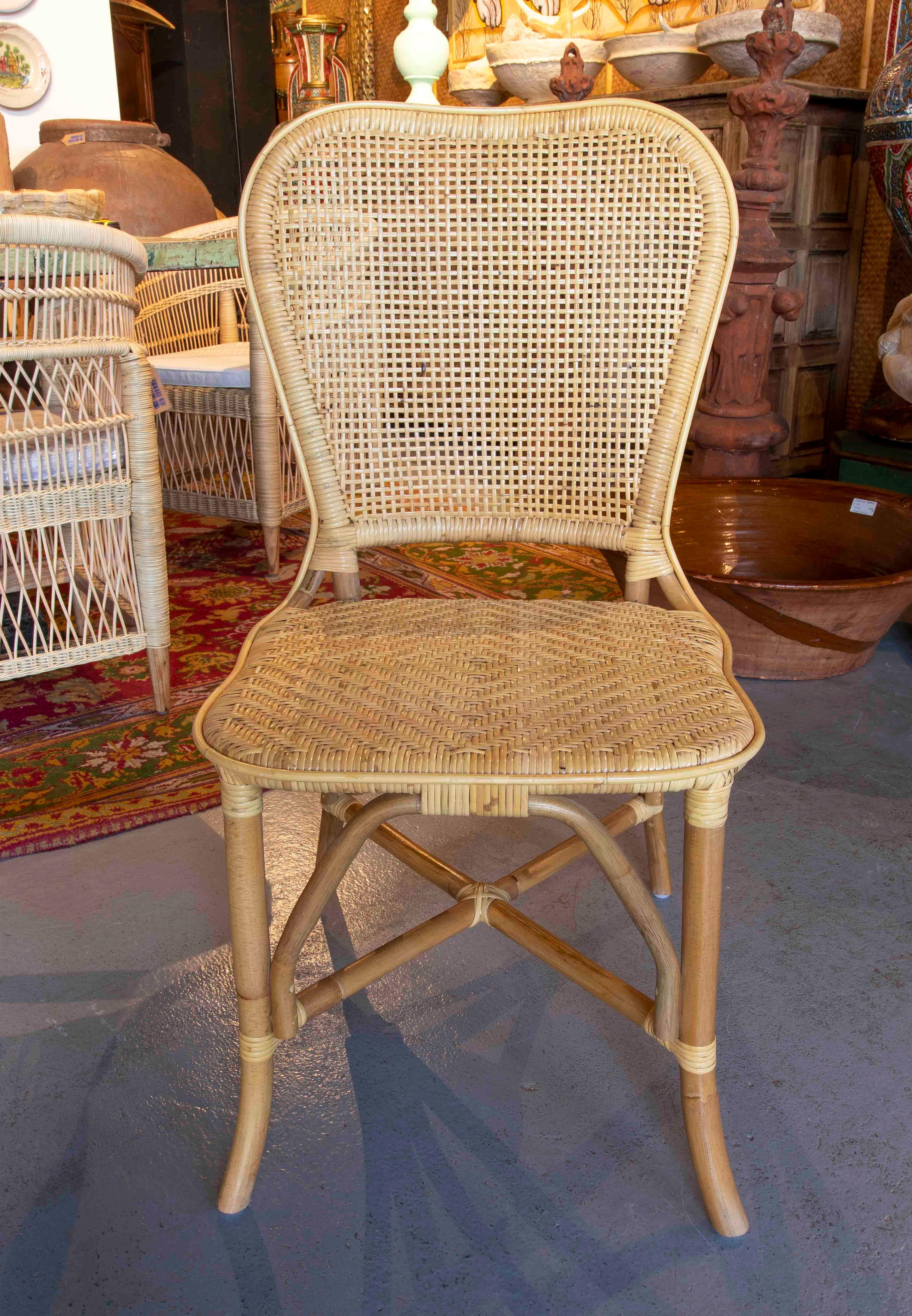 European Set of Six Wicker and Rattan Dining Chairs