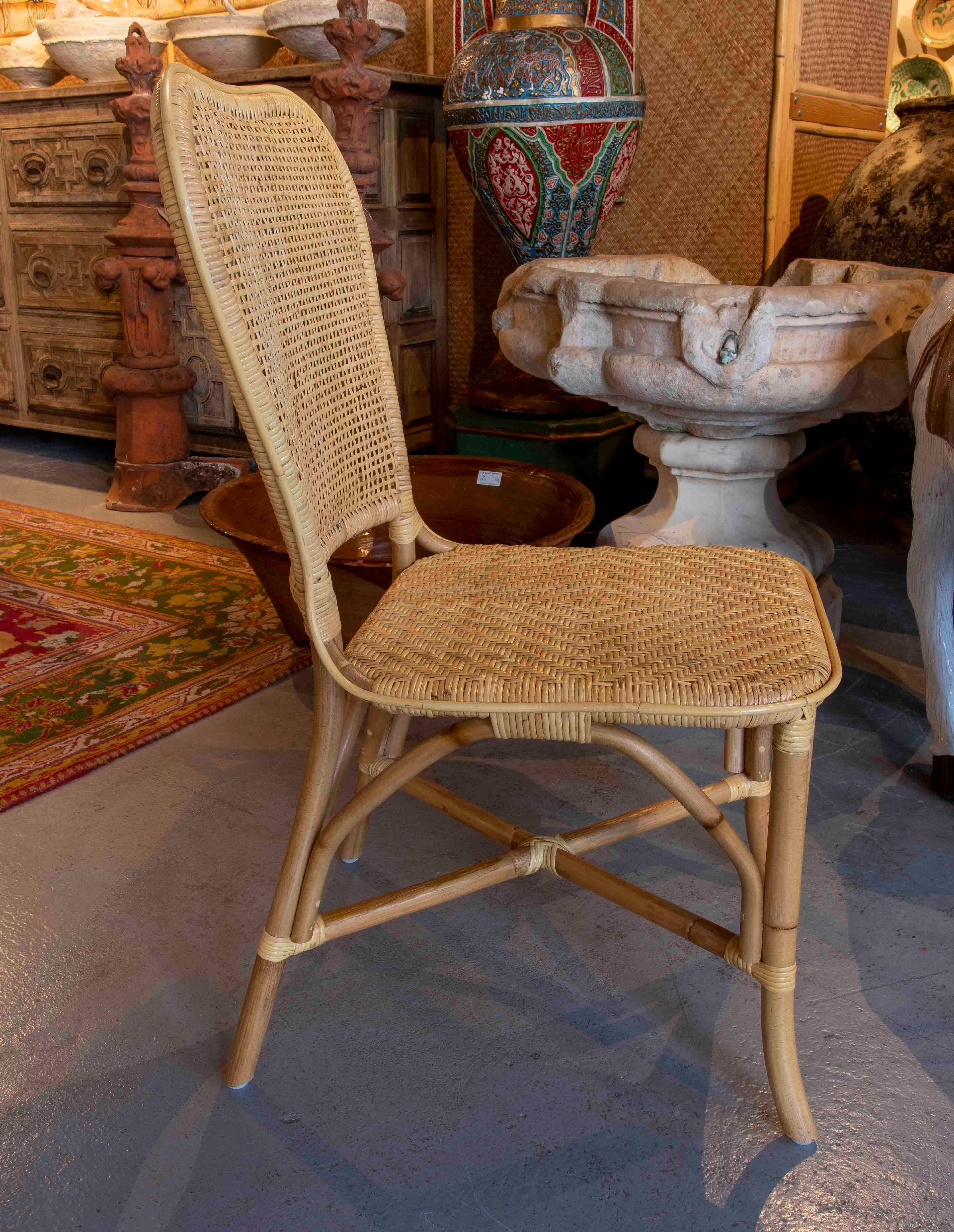 Set of Six Wicker and Rattan Dining Chairs 1