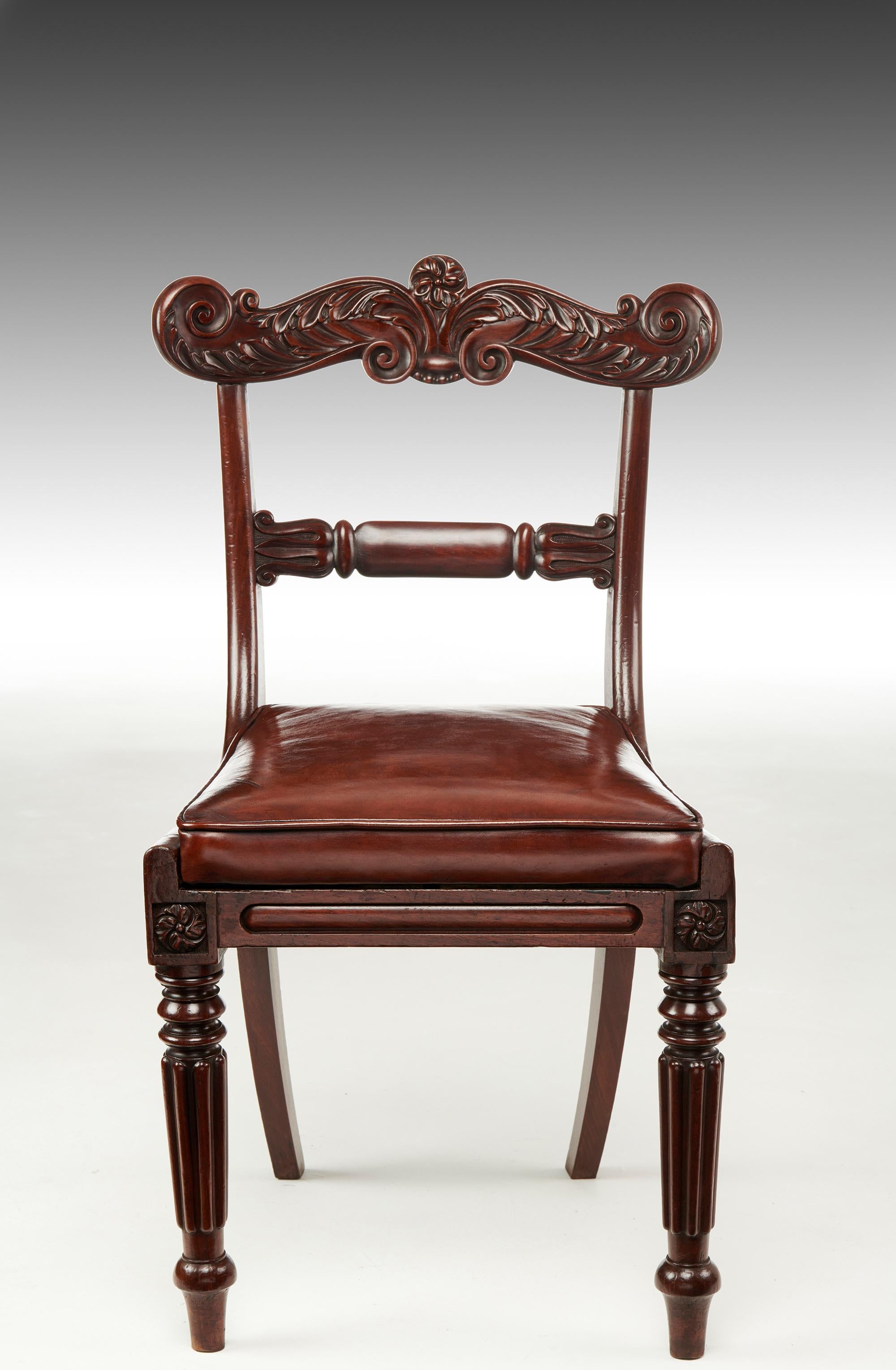 Set of Six William IV Mahogany and Leather Dining Chairs 5