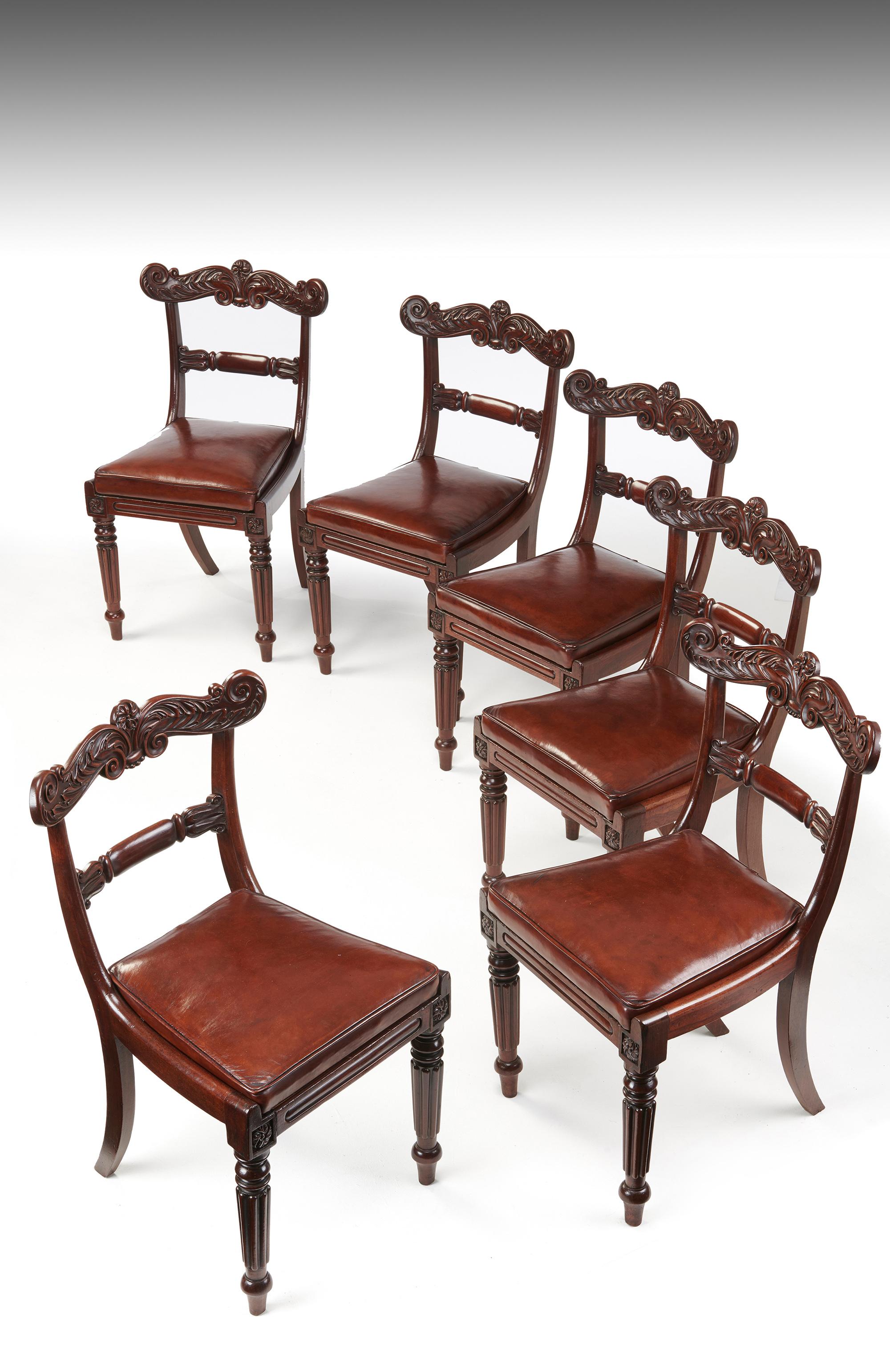 Set of Six William IV Mahogany and Leather Dining Chairs In Good Condition In Benington, Herts