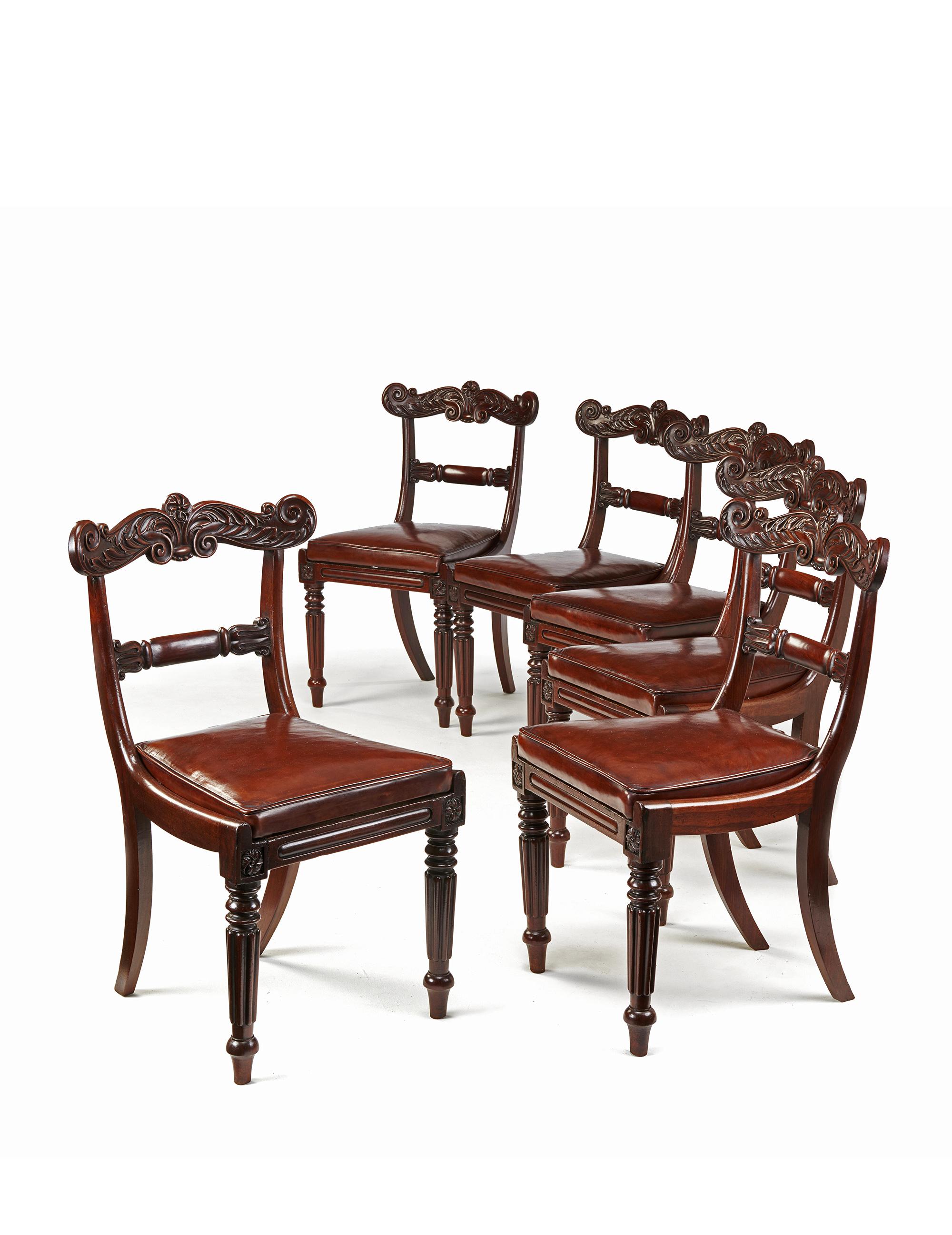 19th Century Set of Six William IV Mahogany and Leather Dining Chairs