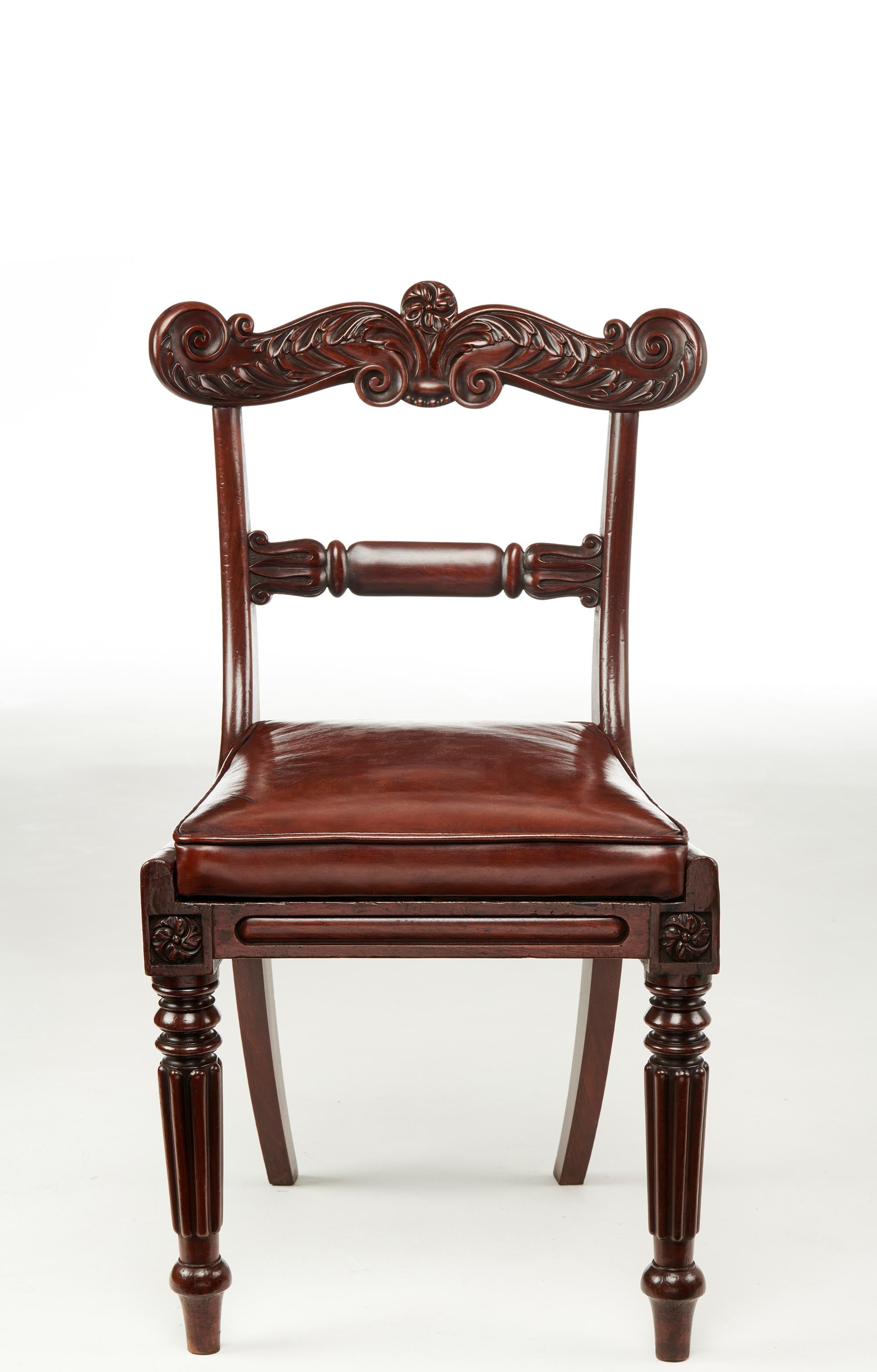 Set of Six William IV Mahogany and Leather Dining Chairs 4