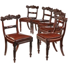 Antique Set of Six William IV Mahogany and Leather Dining Chairs