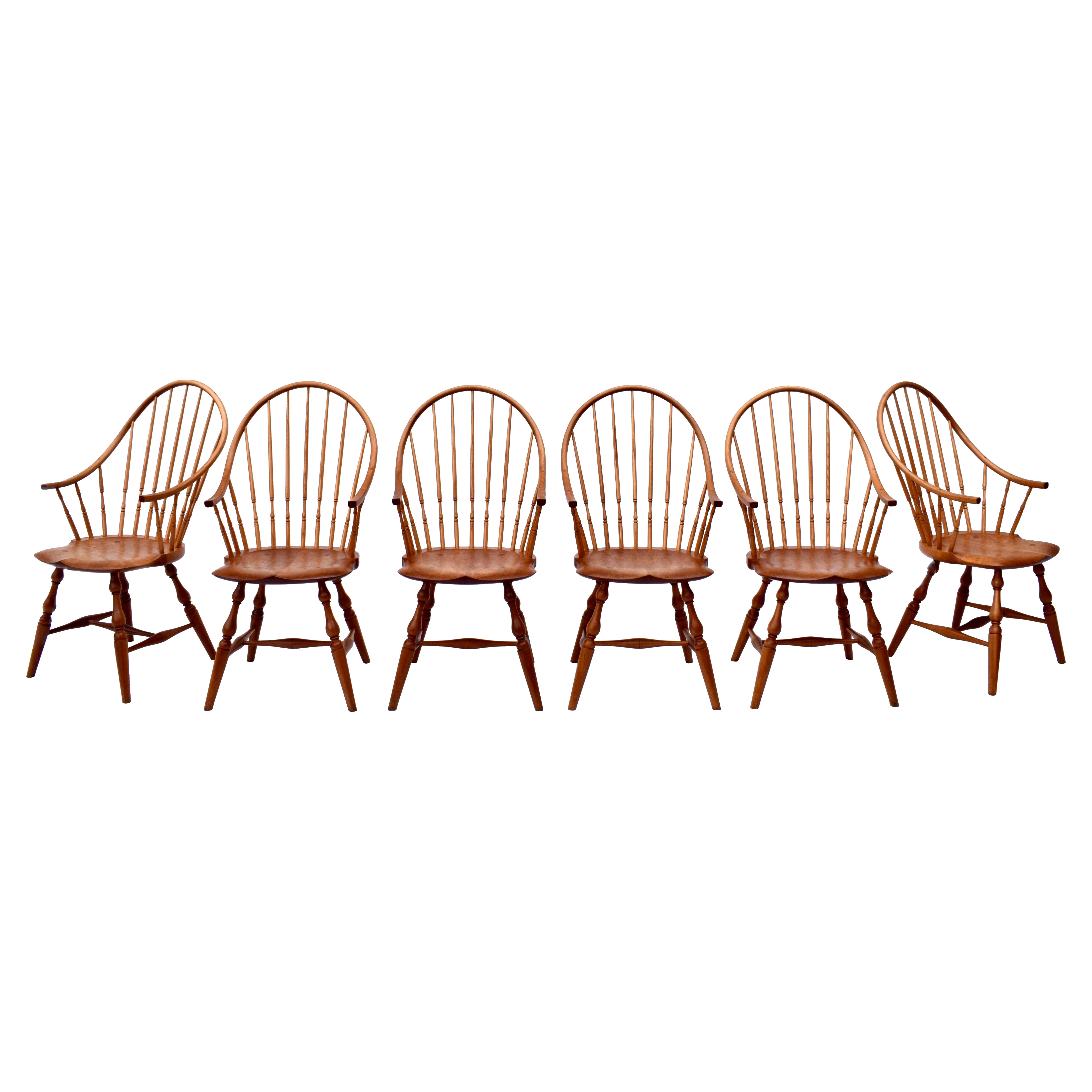 Set of Six Windsor Continuous Arm Chairs by Kinloch Woodworking, Unionville, Pa