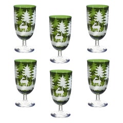 Set of Six Wine Goblets Green Crystal Hunting Decor Sofina Boutique Kitzbuehel