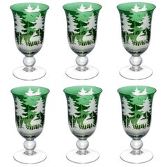 Set of Six Wine Goblets  Green Crystal Hunting Decor  Sofina Boutique Kitzbuehel