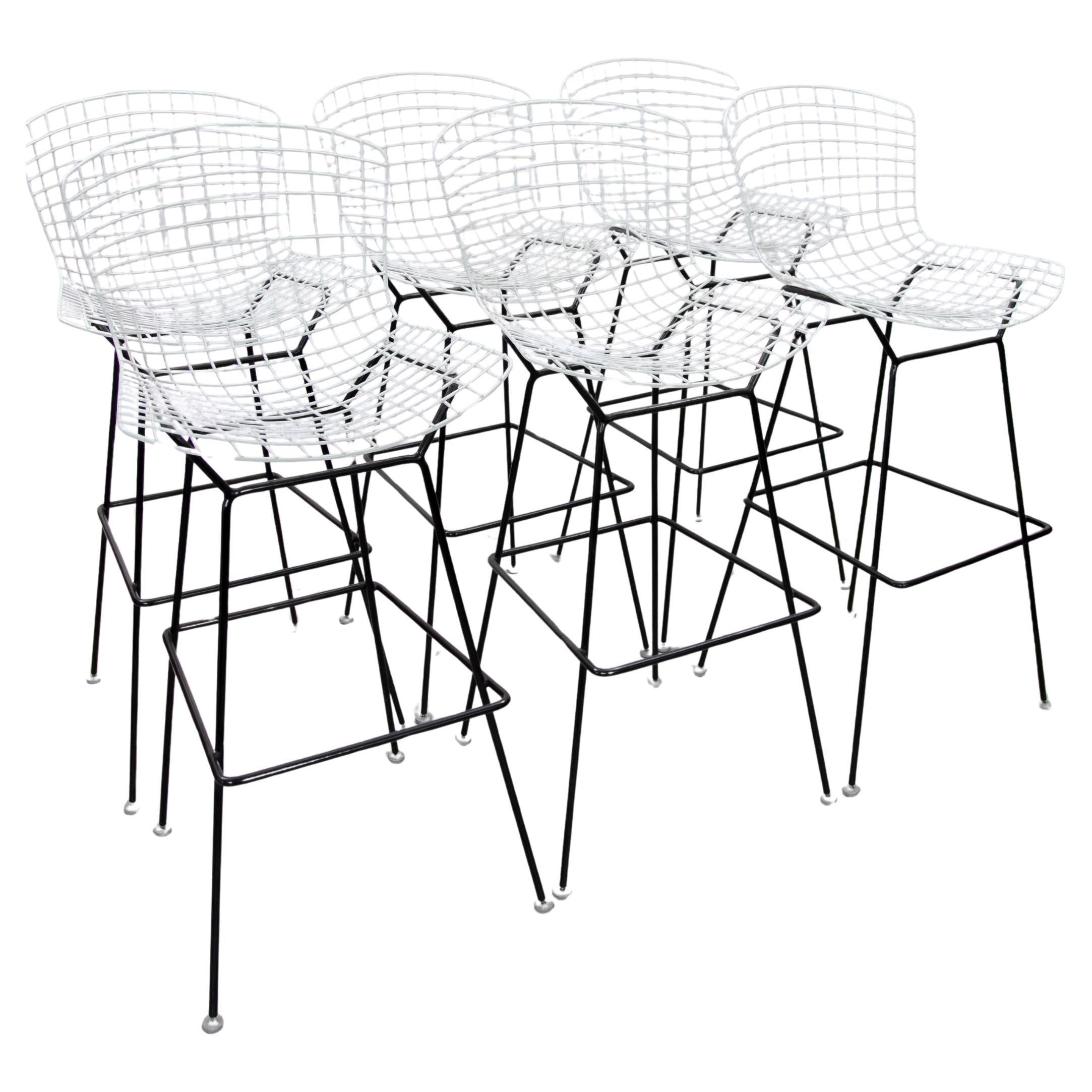 Set of Six Wire Black and White Stools designed by Bertoia for Knoll, Model 428c