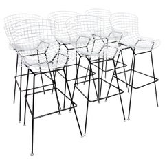 Set of Six Wire Black and White Stools designed by Bertoia for Knoll, Model 428c