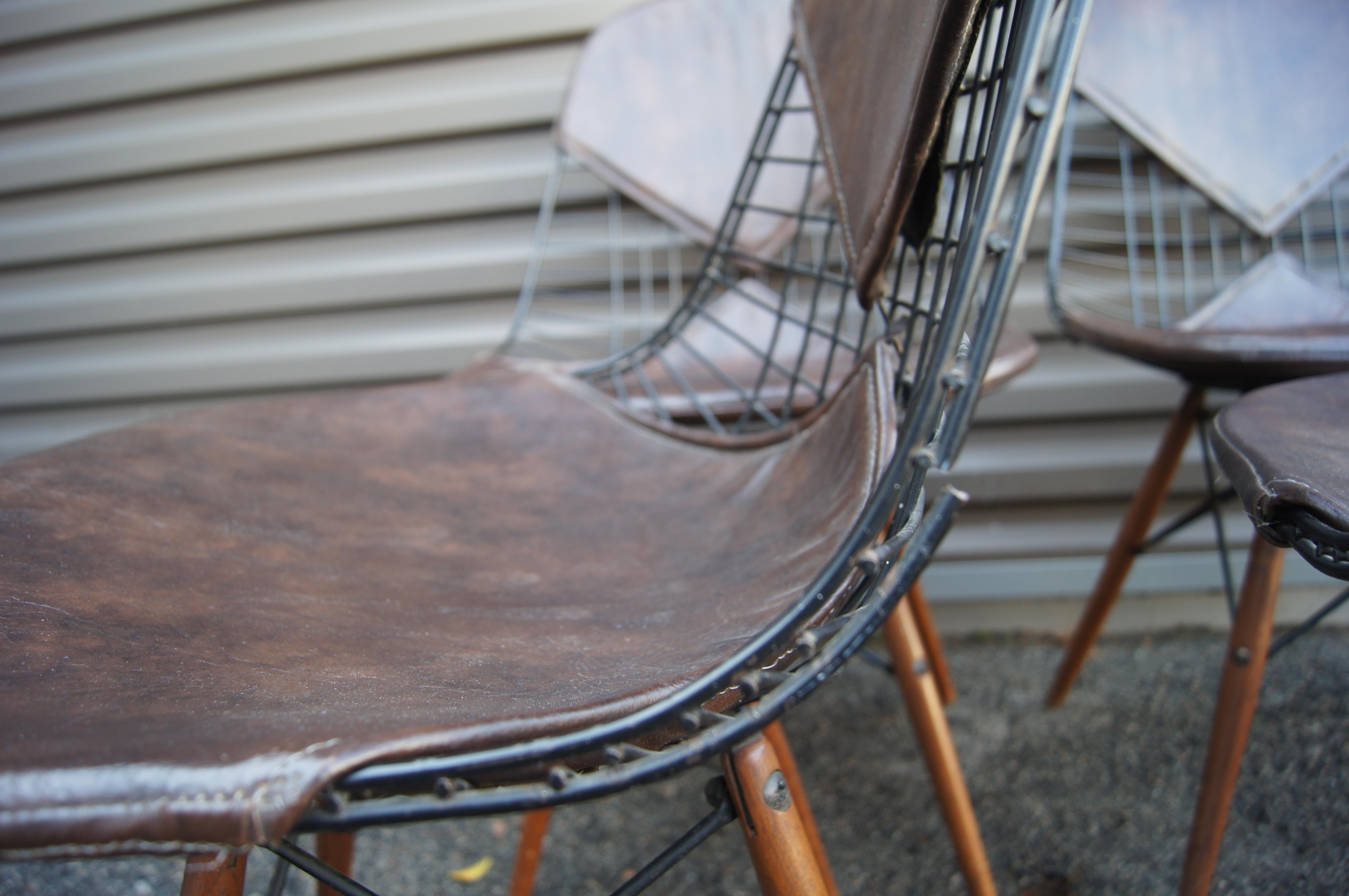 Set of Six Wire Chairs with Dowel Legs and Bikini Pad by Charles and Ray Eames For Sale 3