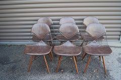 Set of Six Wire Chairs with Dowel Legs and Bikini Pad by Charles and Ray Eames