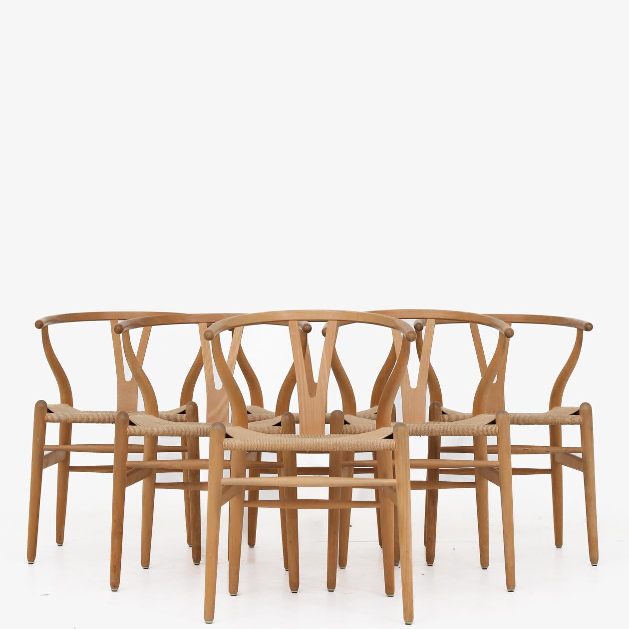 Corde en papier Ensemble de six chaises Wishbone de Hans J. Wegner en vente