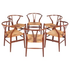 Set of Six Wishbone Chairs in Patinated Oak by Hans Wegner, 1960s