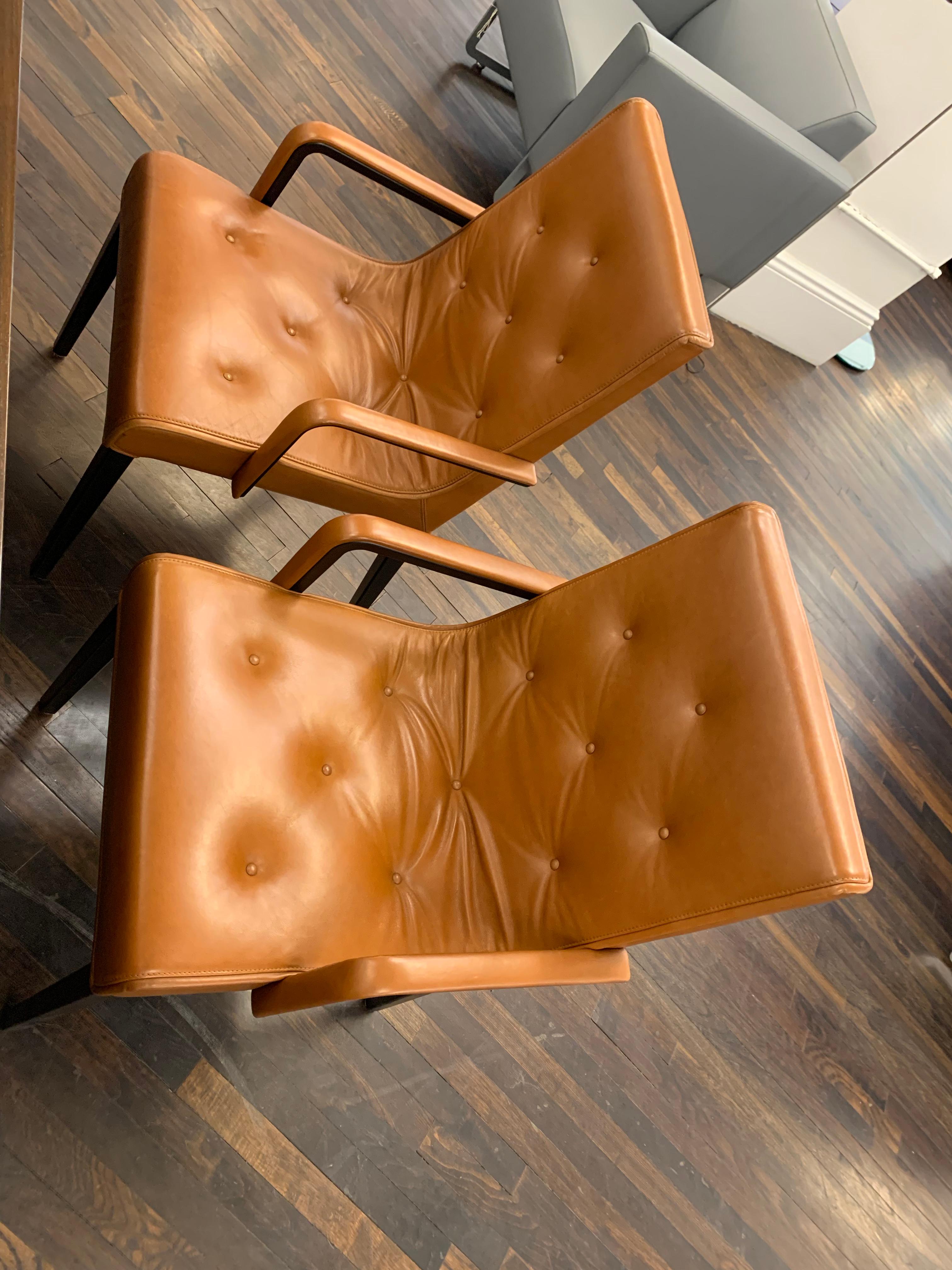 Modern Set of Six Wittmann Leather Leslie Arm and Side Chairs