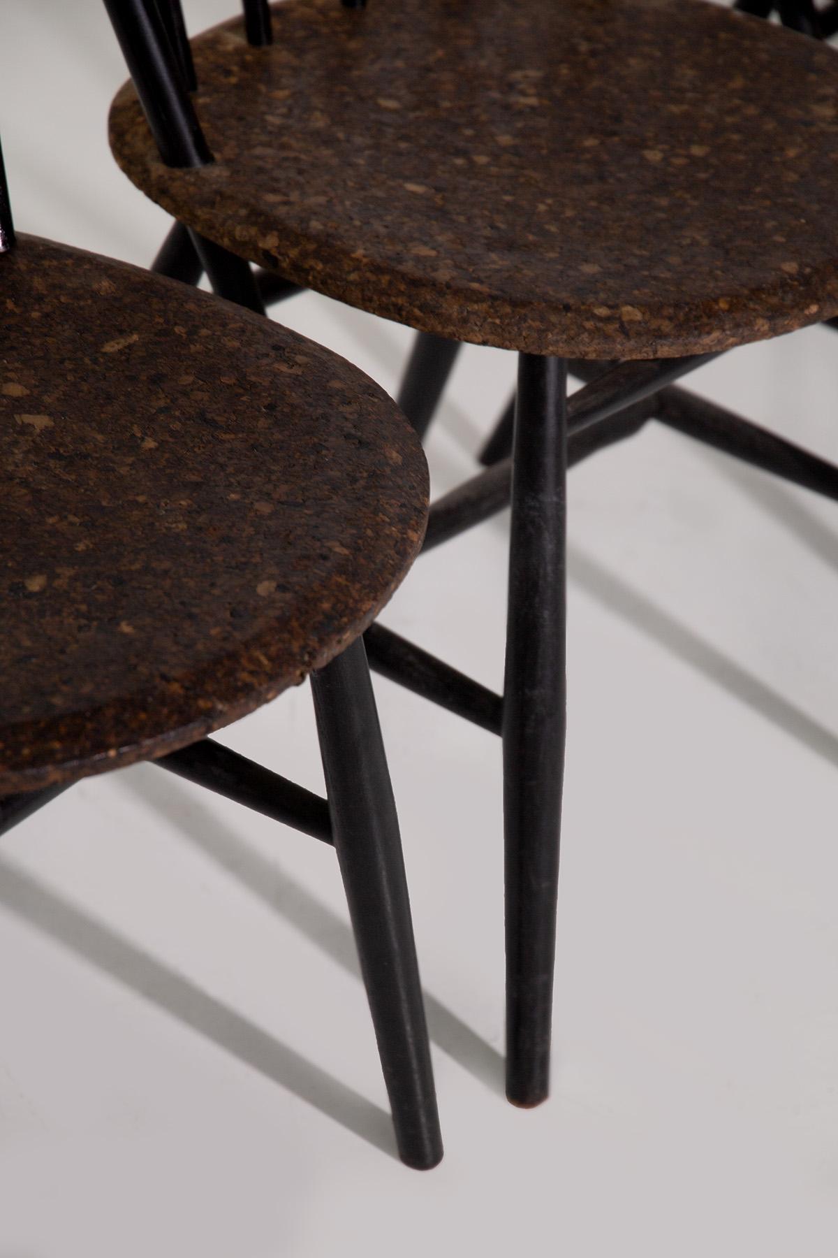 Mid-Century Modern Ensemble de six chaises en bois et liège en vente