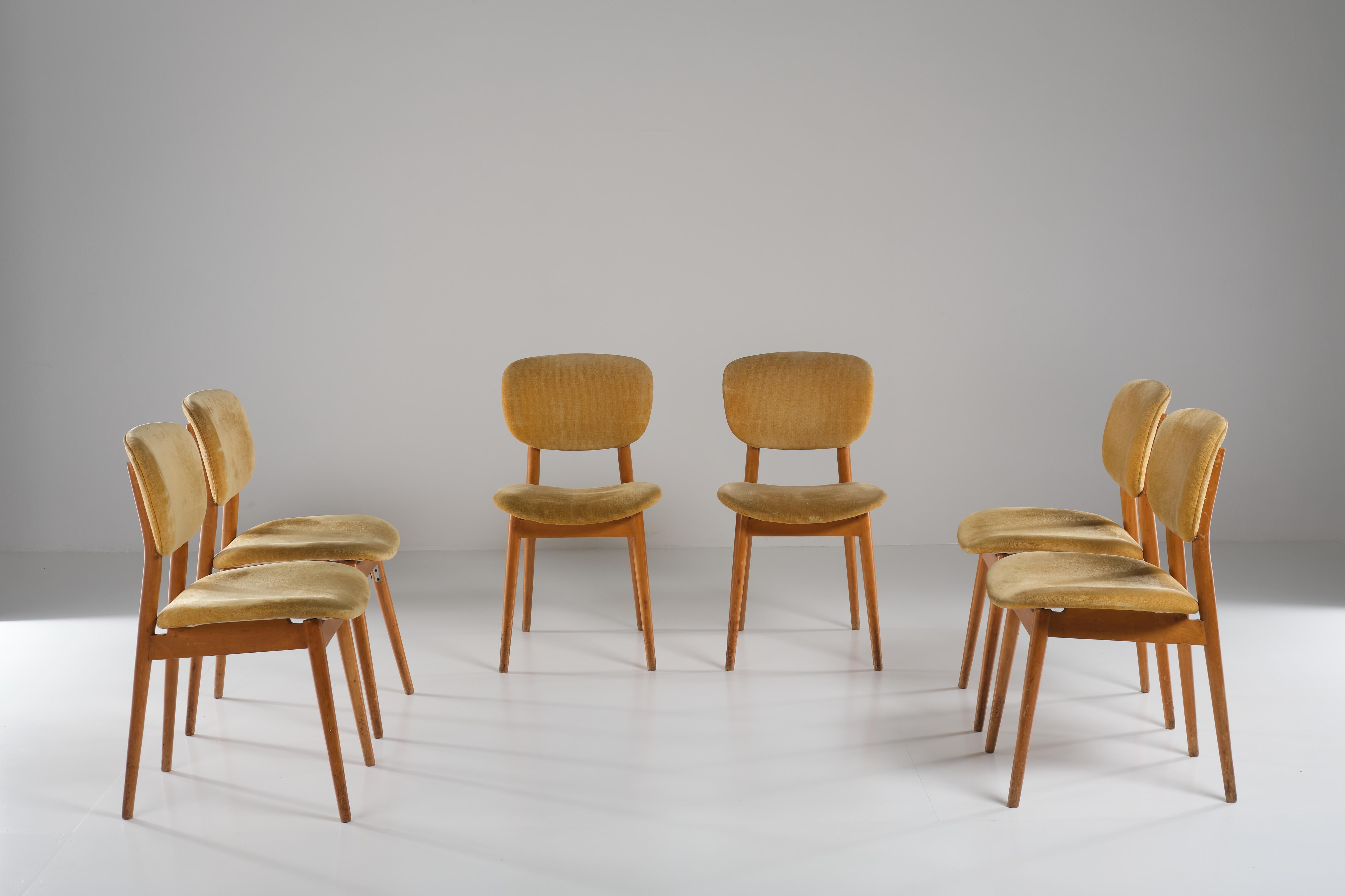Danish Set of six wood and fabric chairs - Nordic Design  - 1960 circa For Sale