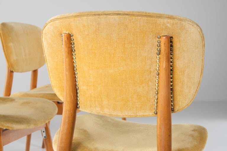 Set of six wood and fabric chairs Nordic Design 1960 circa For Sale