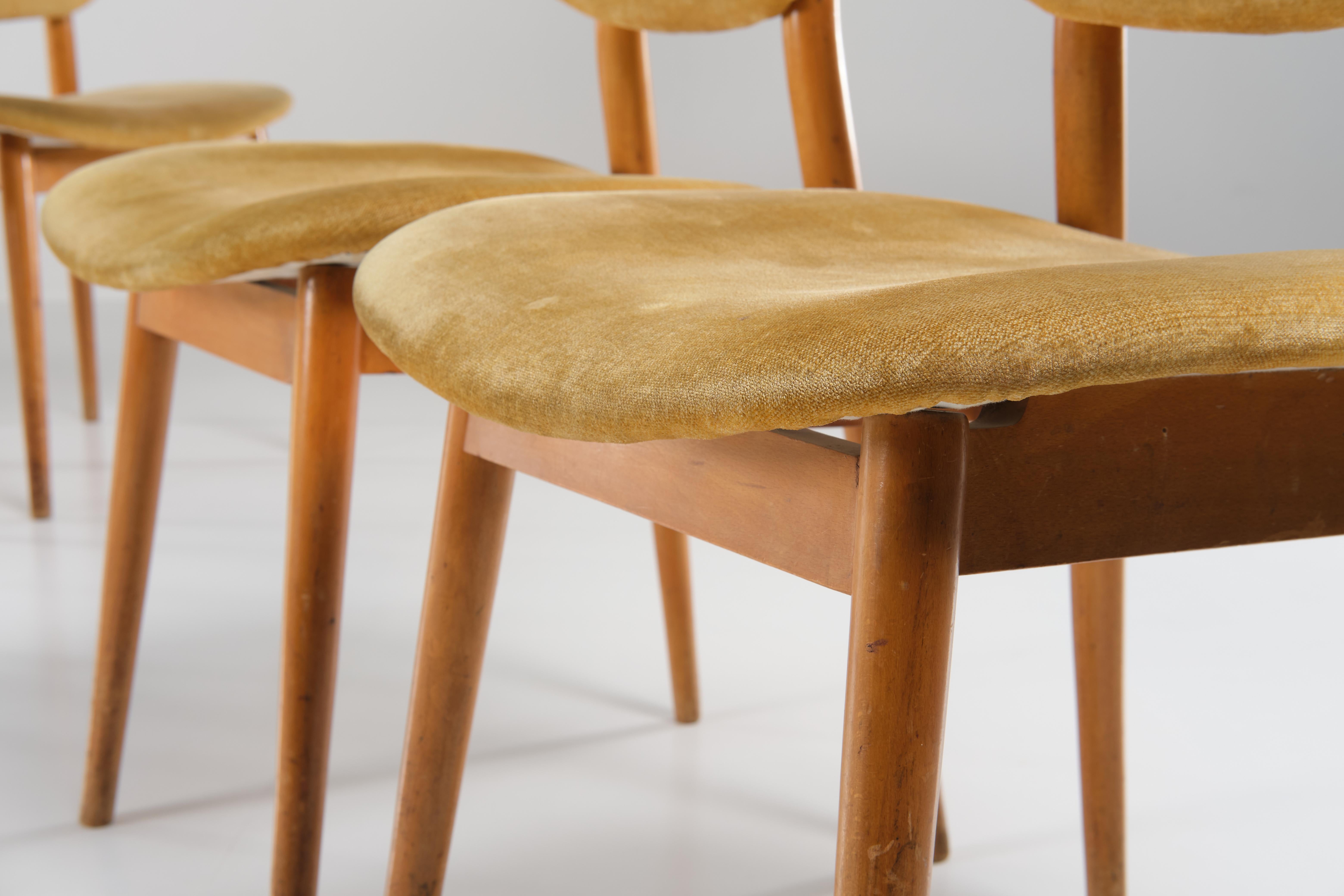 Mid-20th Century Set of six wood and fabric chairs - Nordic Design  - 1960 circa For Sale