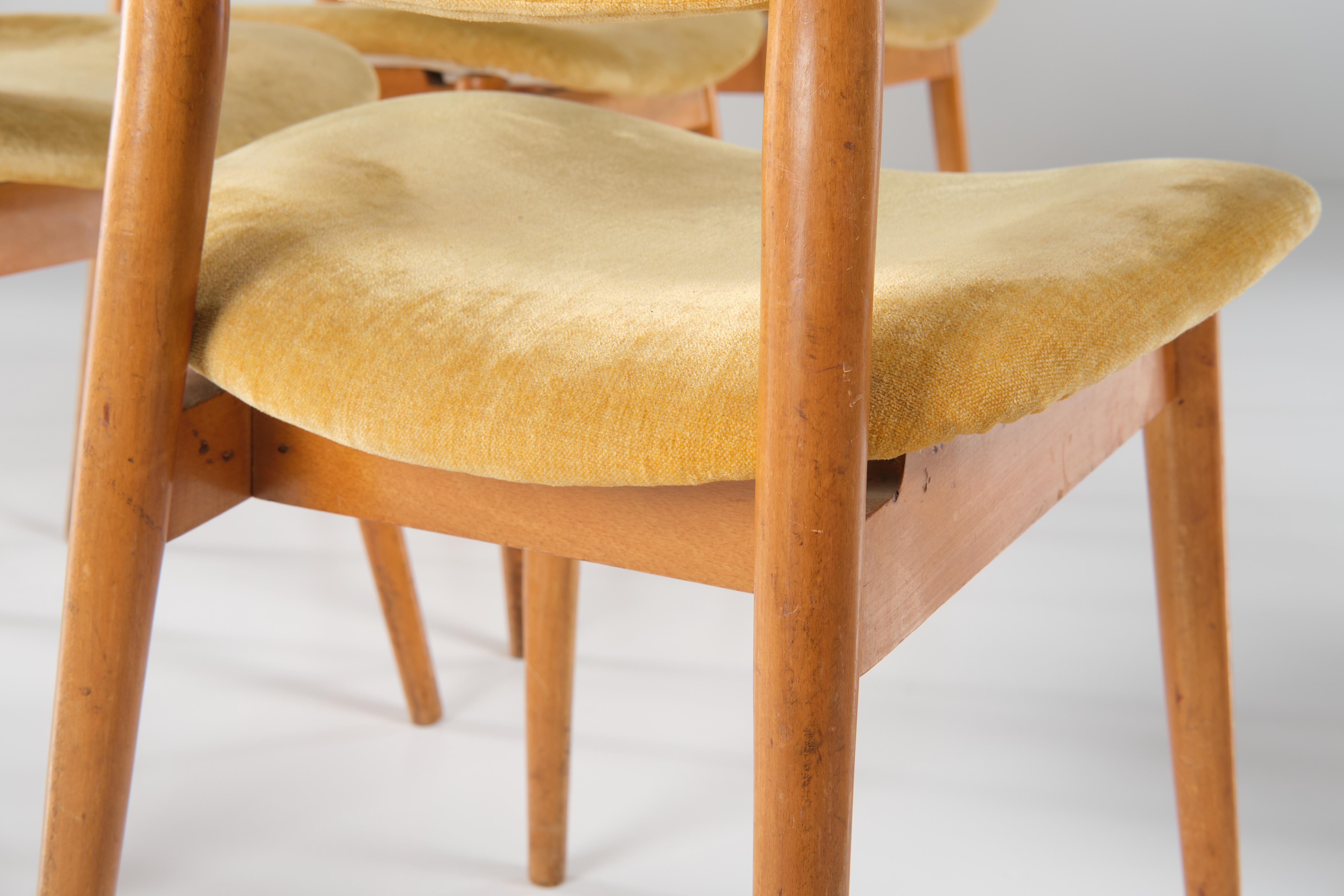Wood Set of six wood and fabric chairs - Nordic Design  - 1960 circa For Sale