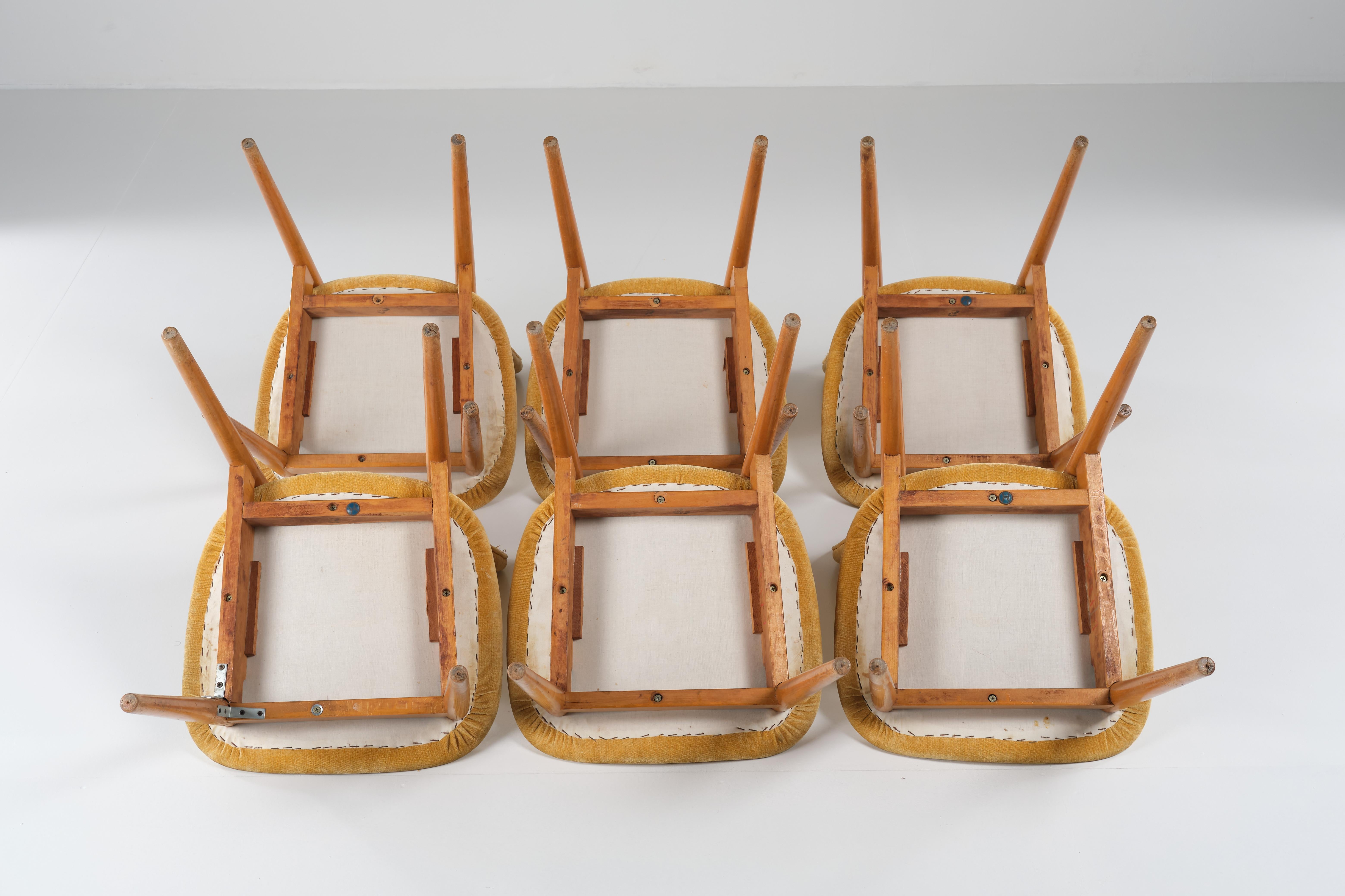 Set of six wood and fabric chairs - Nordic Design  - 1960 circa For Sale 2
