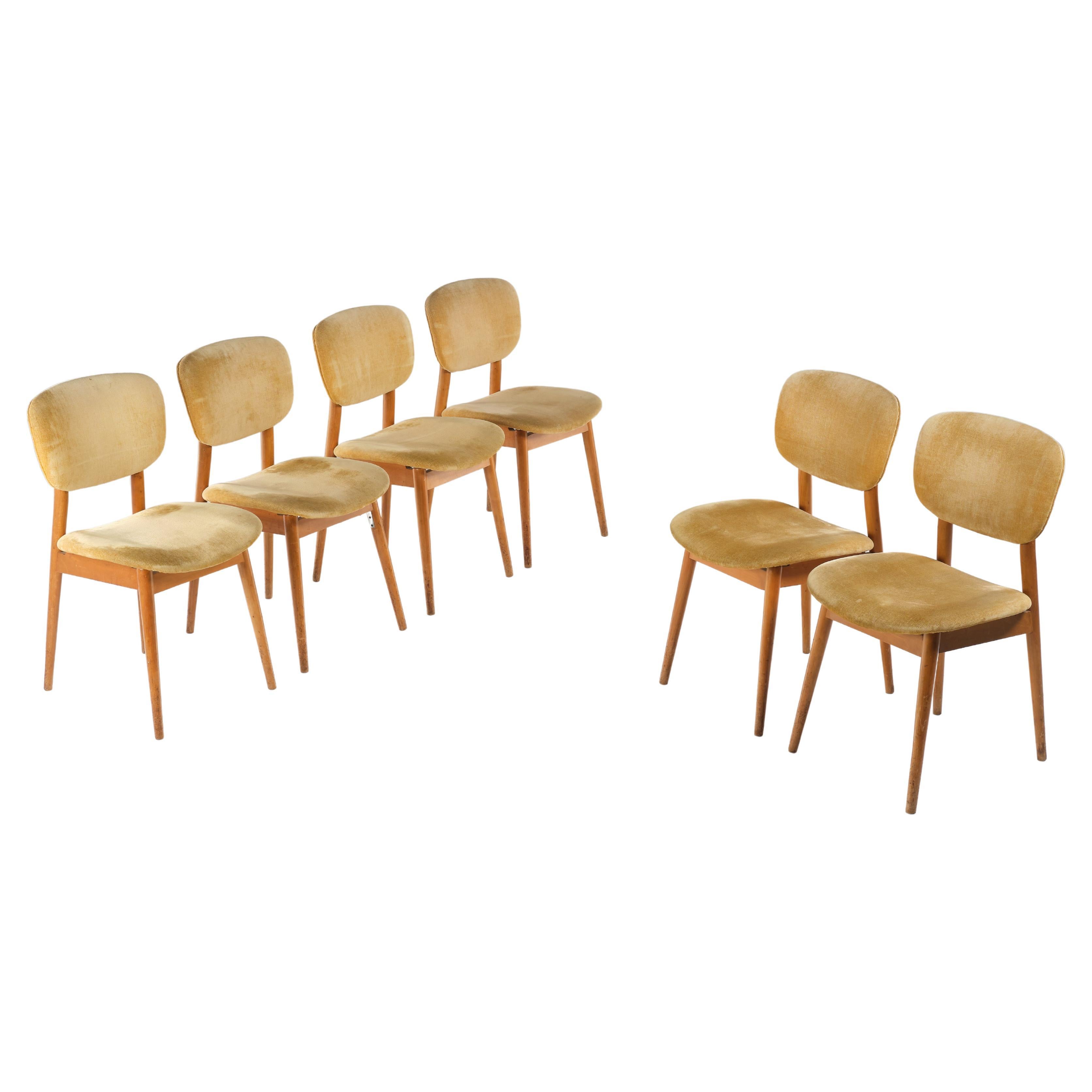 Set of six wood and fabric chairs - Nordic Design  - 1960 circa For Sale