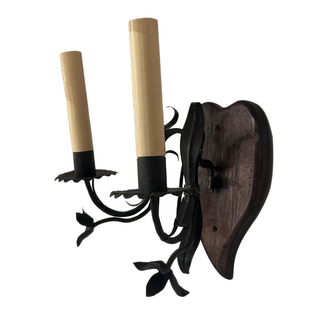 Set of Six Wood and Iron Sconces For Sale 1