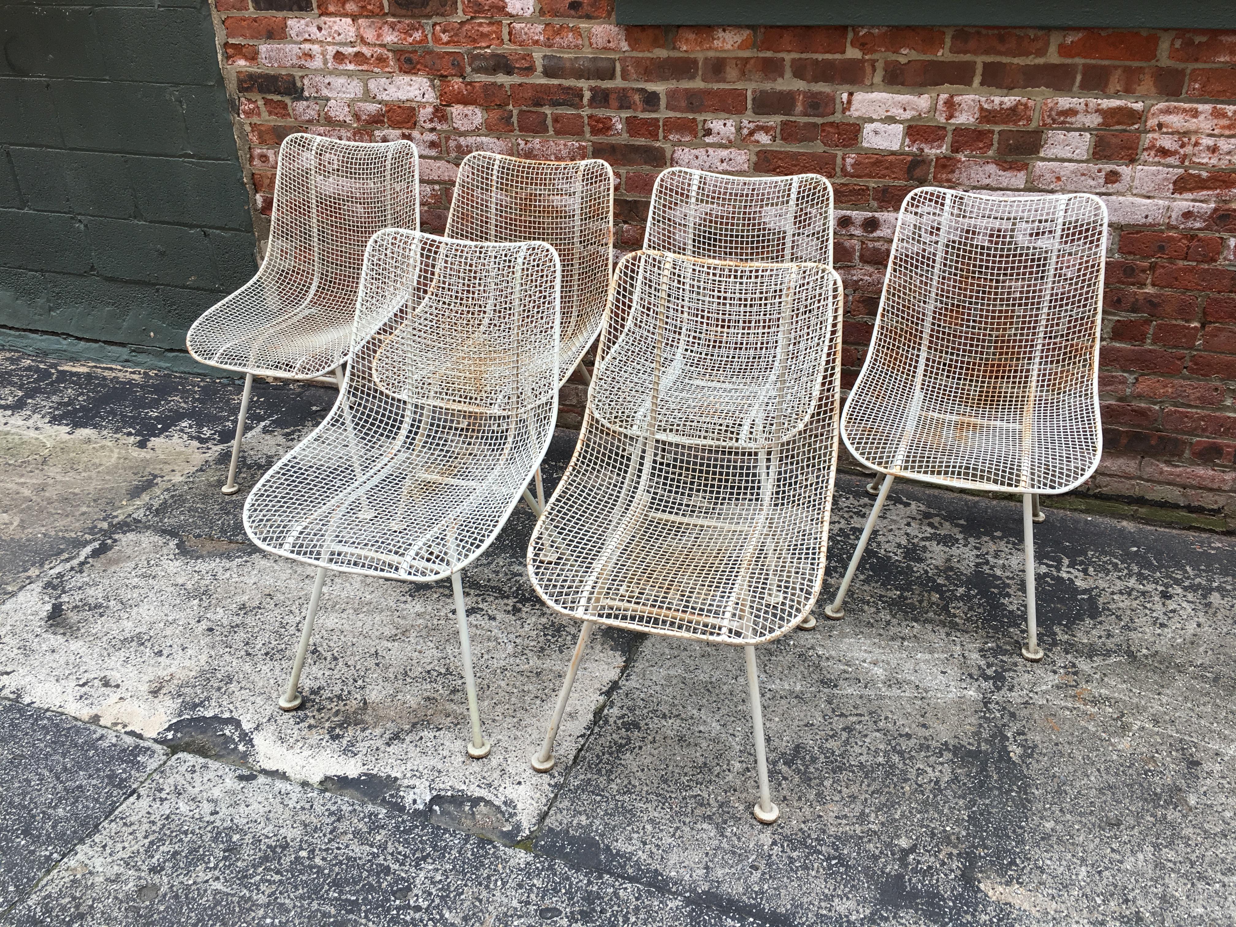 Mid-Century Modern Set of Six Woodard Sculptura Wire Mesh Side Chair