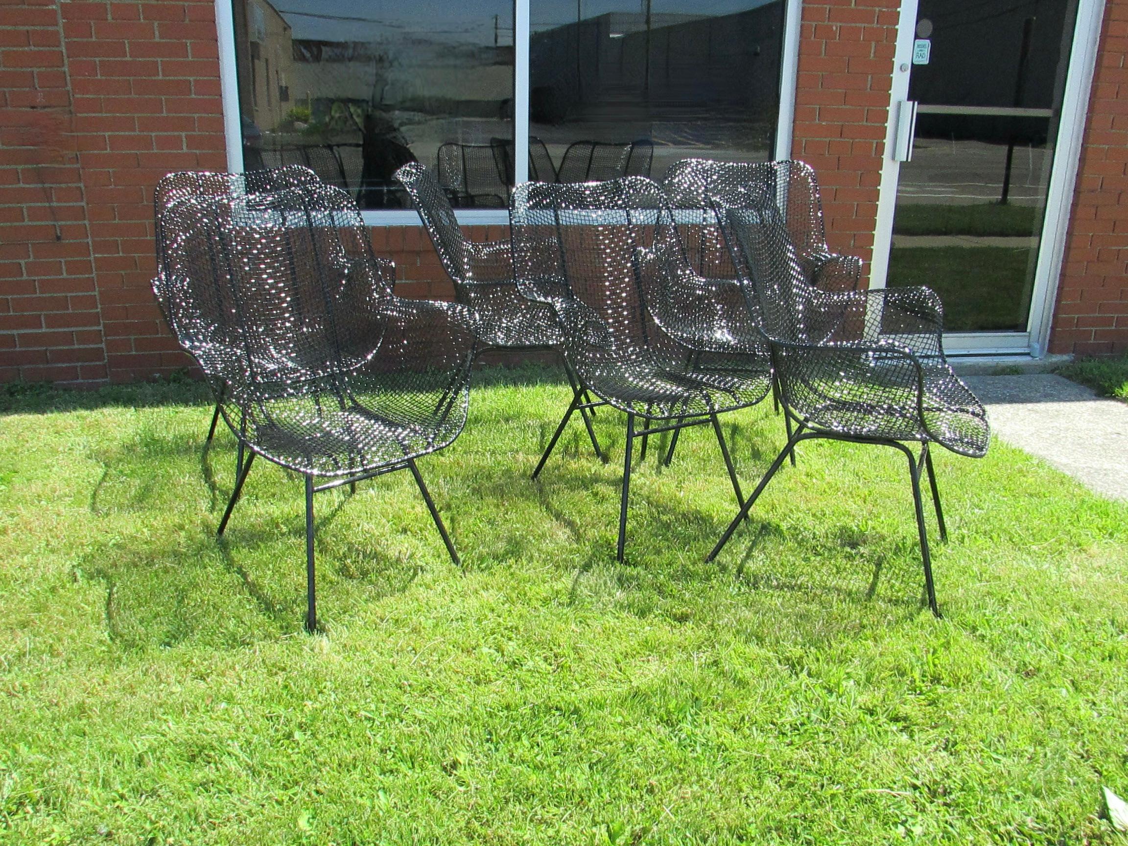 Set of six Woodard Sculptura wrought iron tall back dining height chairs For Sale 2