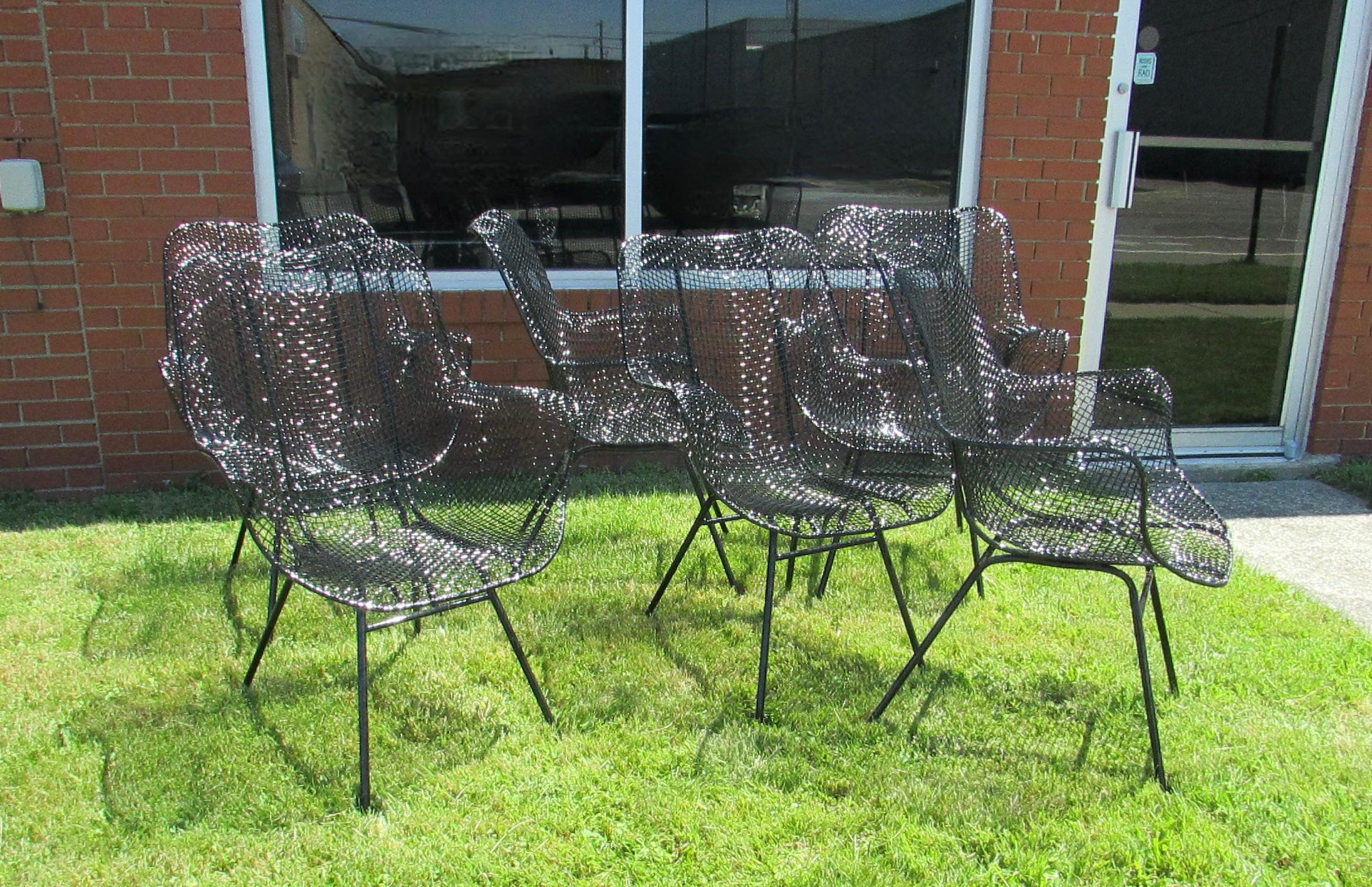 Set of six Woodard Sculptura wrought iron tall back dining height chairs For Sale 3