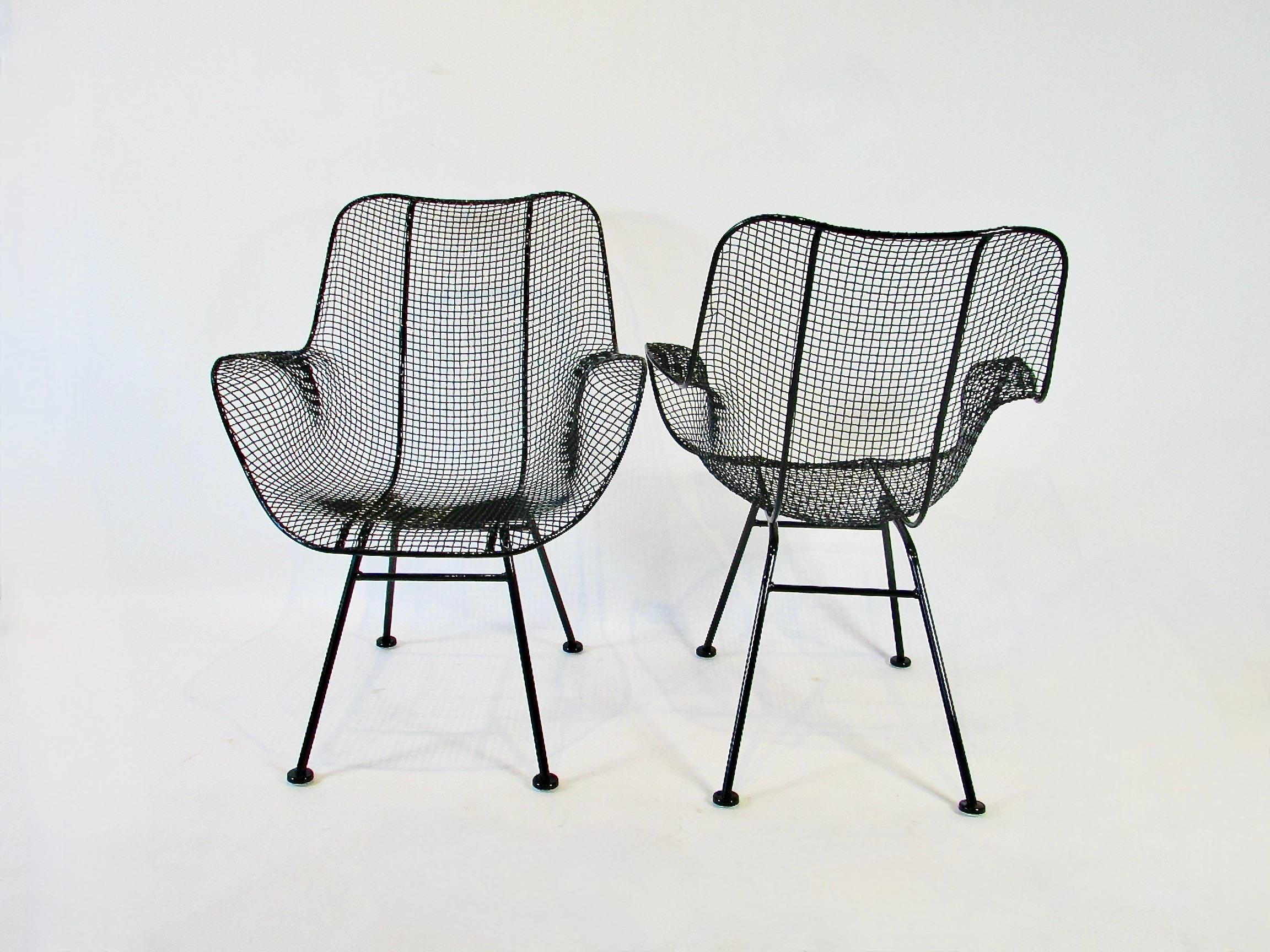 American Set of six Woodard Sculptura wrought iron tall back dining height chairs For Sale