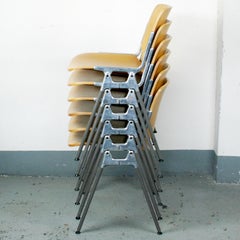 Set of Six Wooden Castelli DSC 106 Stacking Chairs by Giancarlo Piretti
