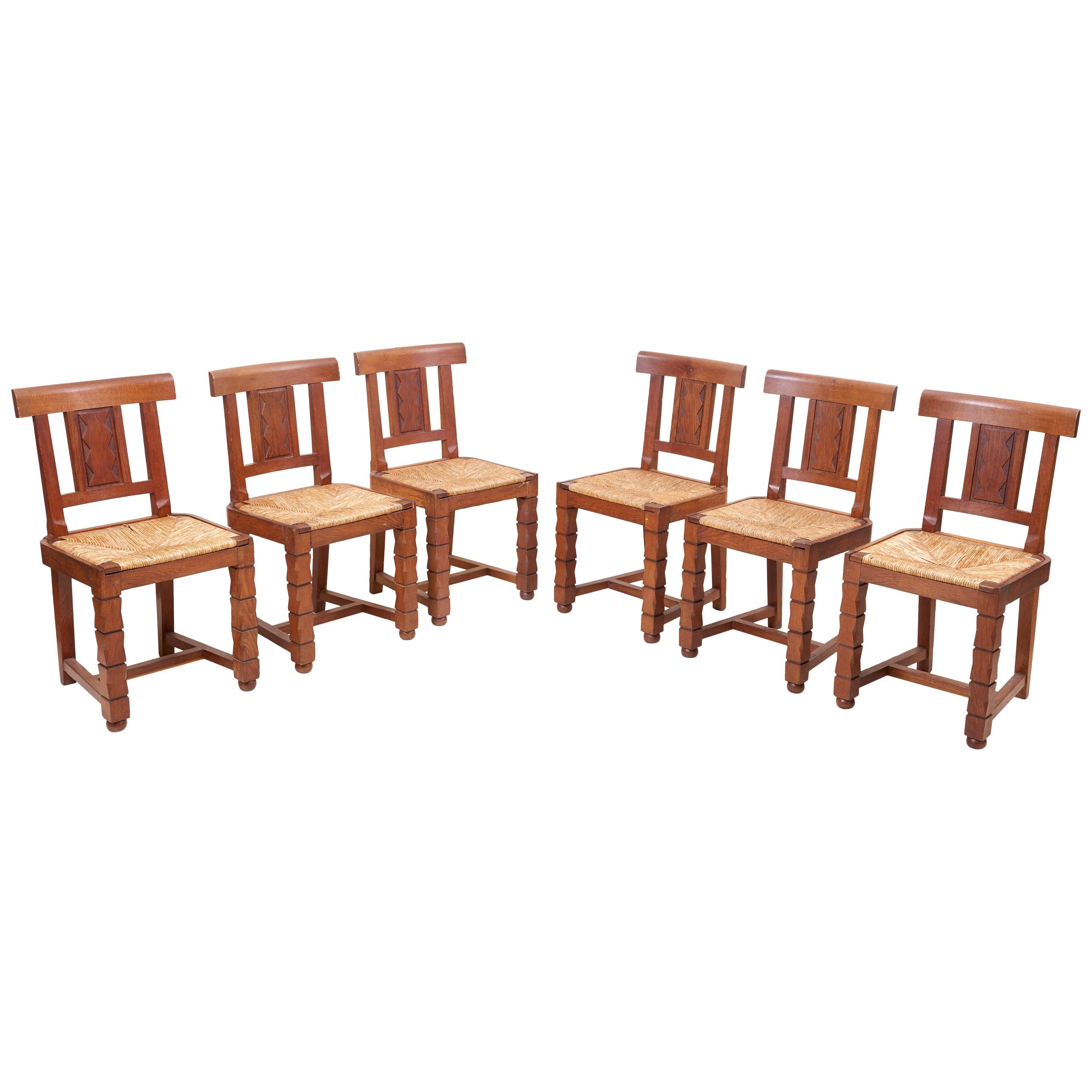 Set of Six Wooden Chairs by Jacques Mottheau, France, 1930s