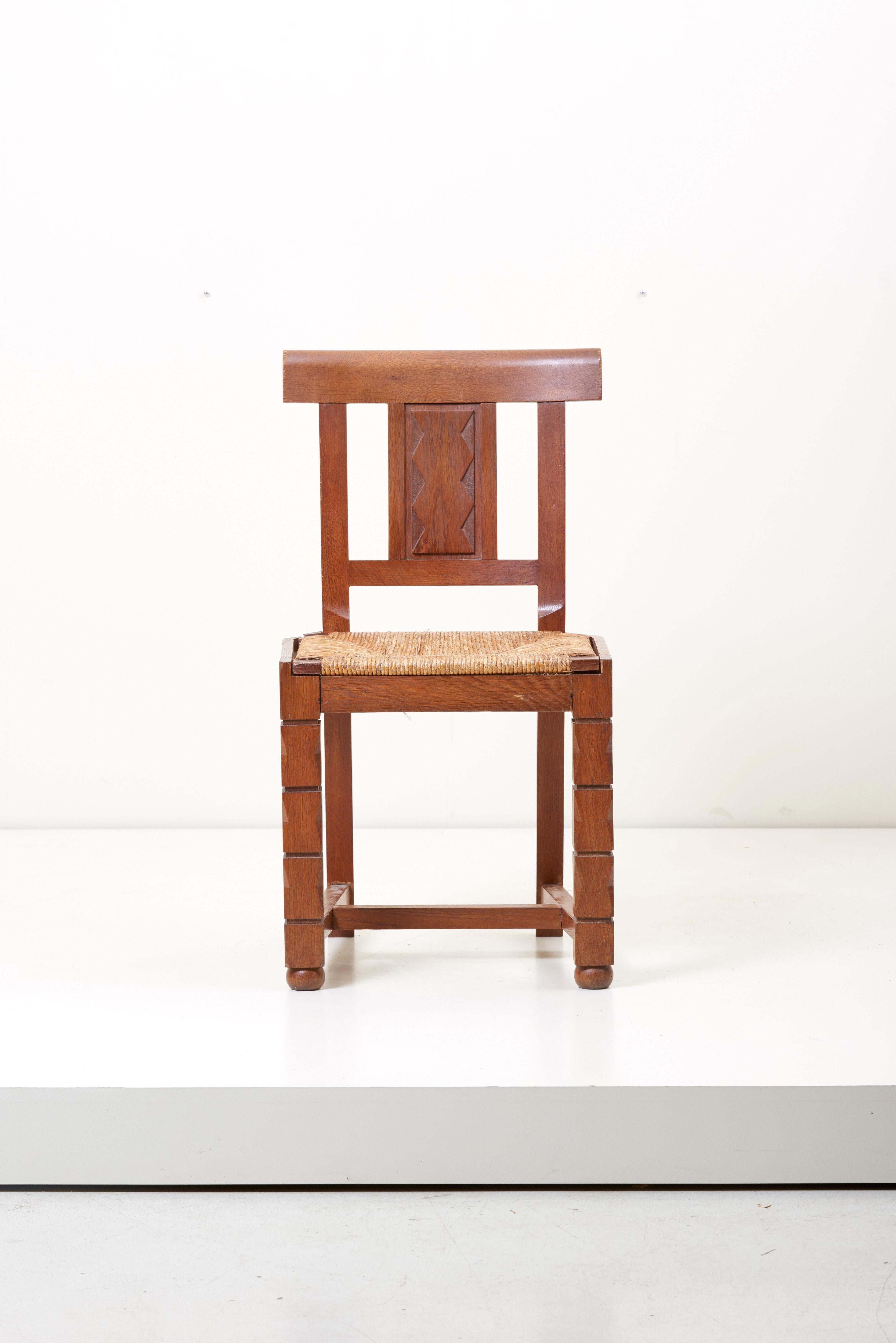Art Deco Set of Six Wooden Chairs by Jacques Mottheau, France, 1930s For Sale