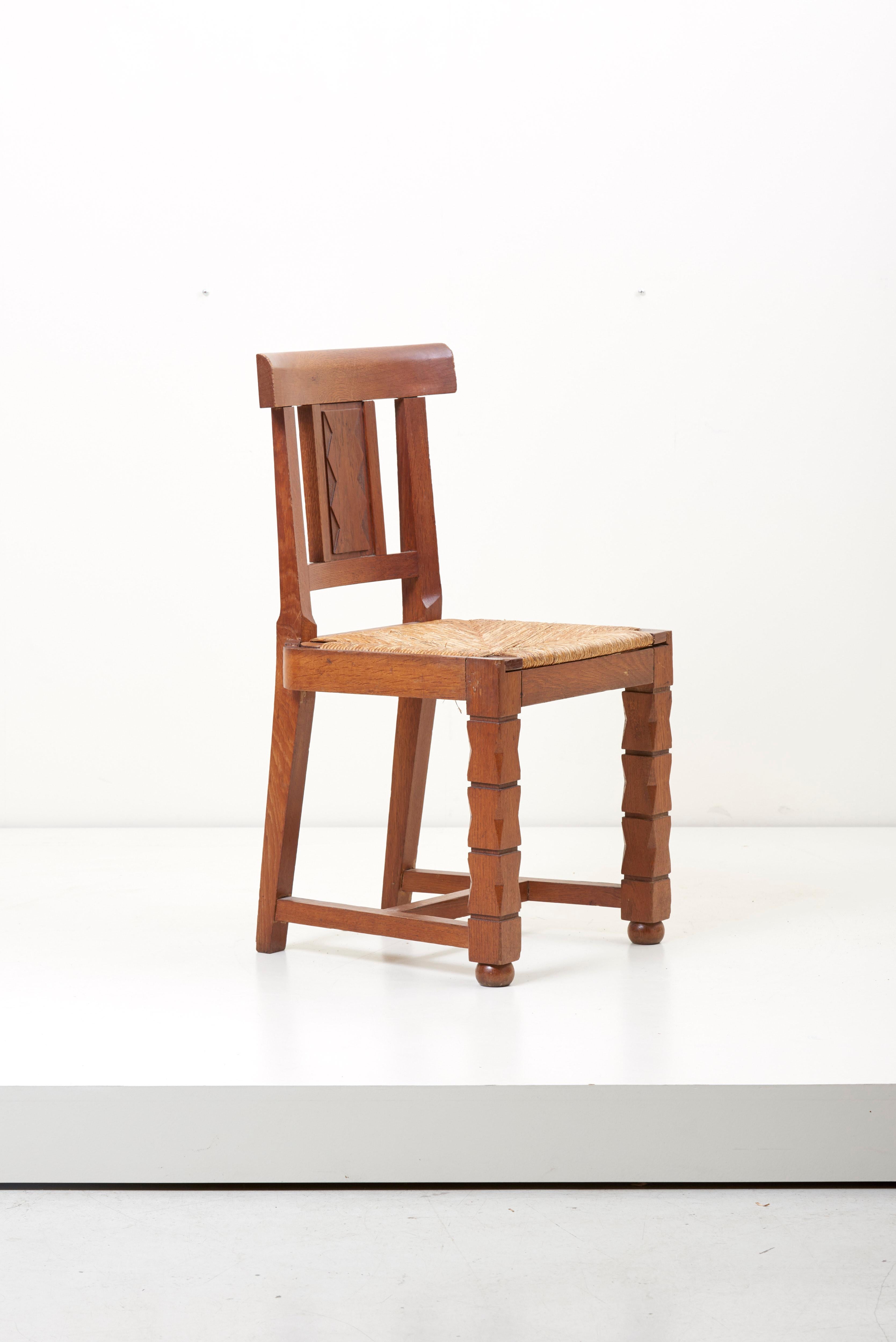 French Set of Six Wooden Chairs by Jacques Mottheau, France, 1930s For Sale