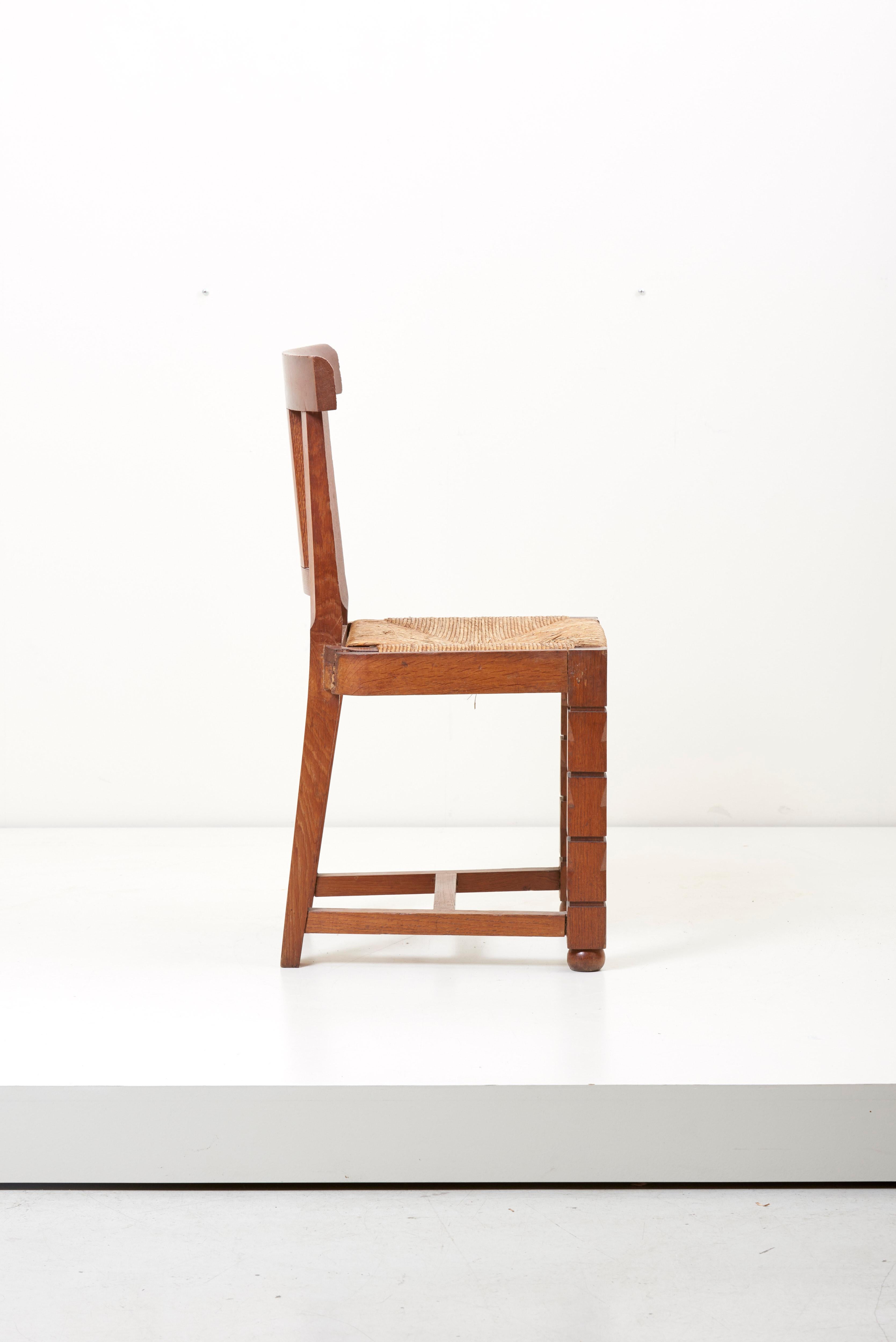 Set of Six Wooden Chairs by Jacques Mottheau, France, 1930s In Good Condition For Sale In Berlin, DE