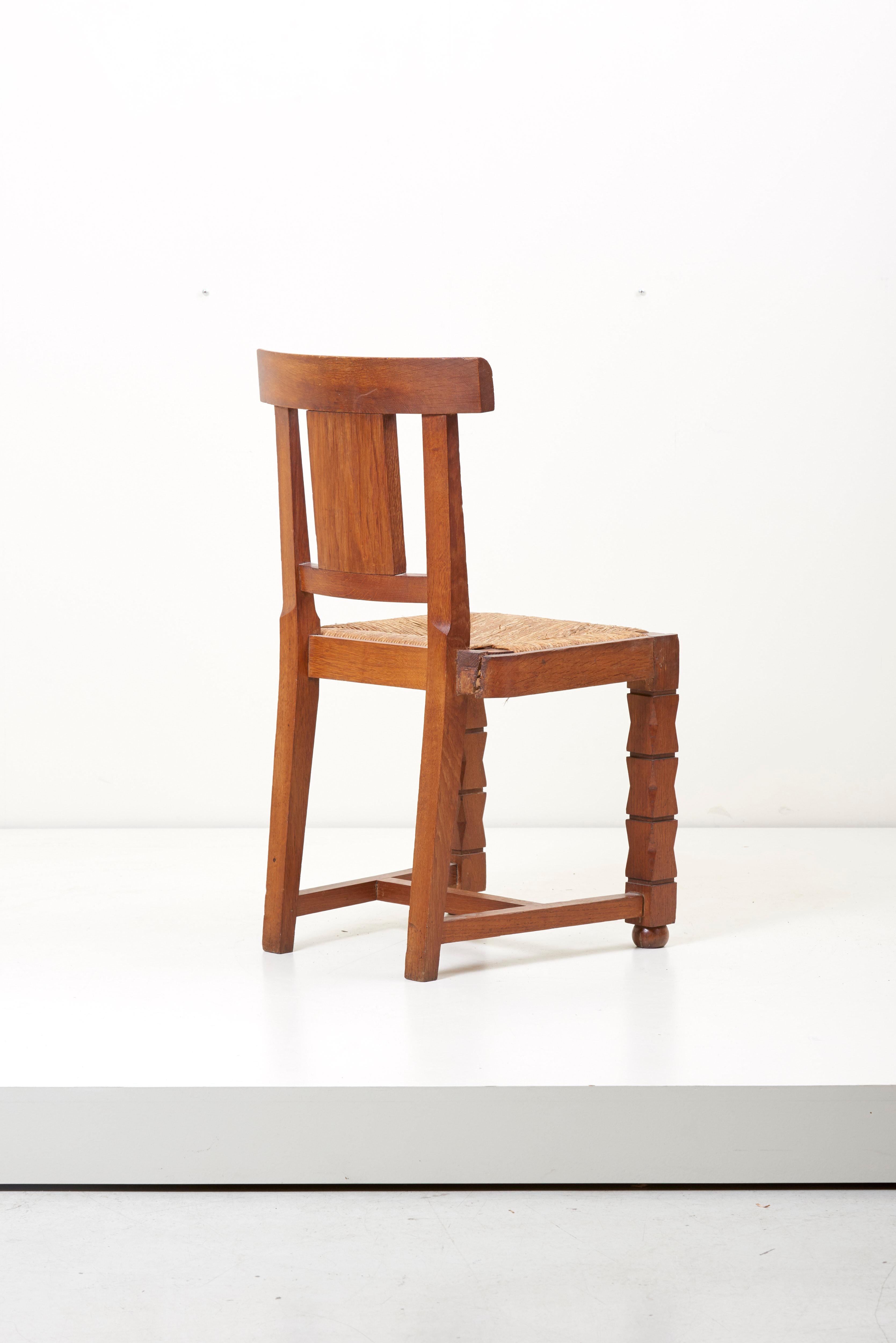 Mid-20th Century Set of Six Wooden Chairs by Jacques Mottheau, France, 1930s For Sale