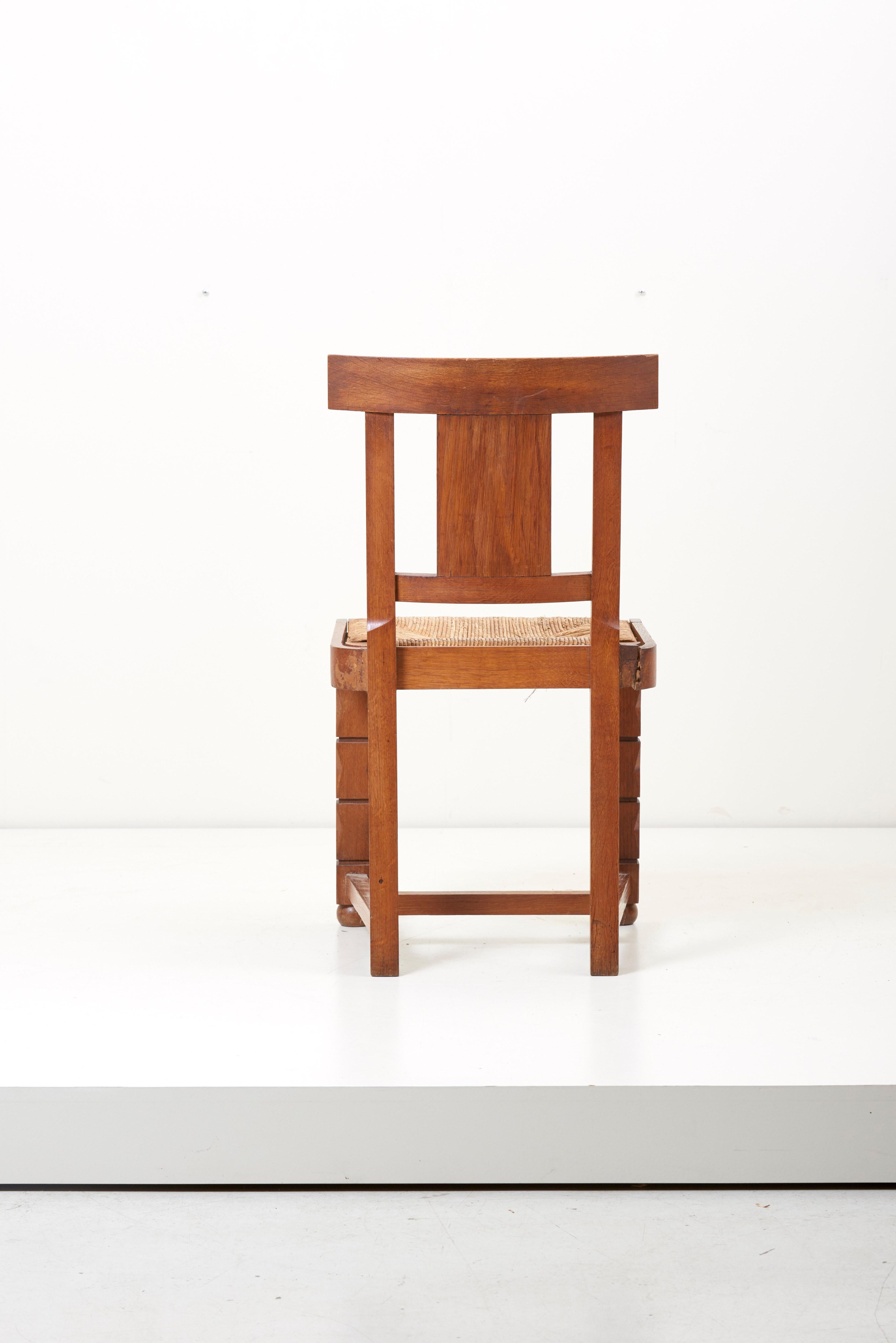 Set of Six Wooden Chairs by Jacques Mottheau, France, 1930s For Sale 1