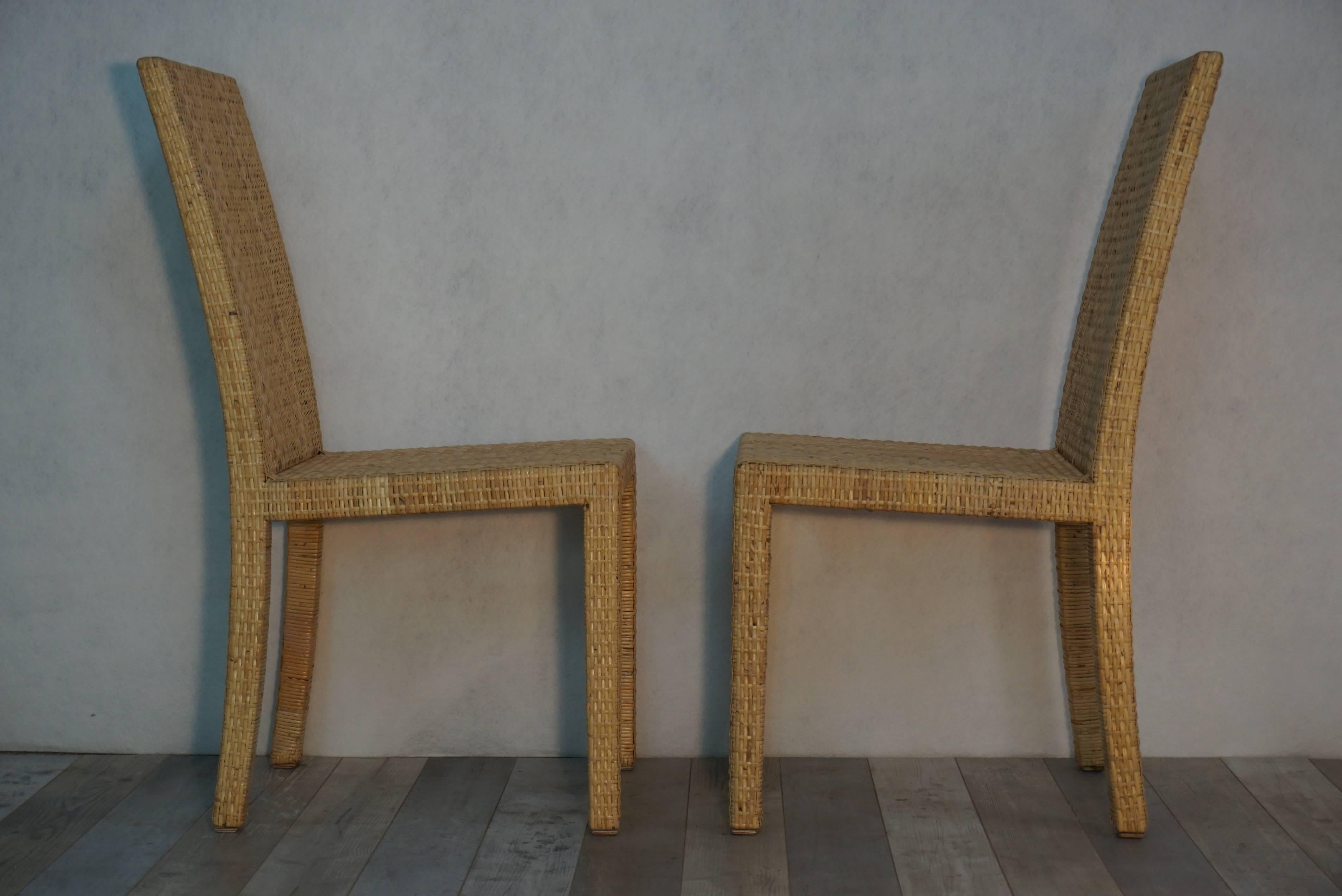 Set of Six Wooden Chairs Rattan 1935, Jean-Michel Frank for Ecart International In Excellent Condition In Tourcoing, FR