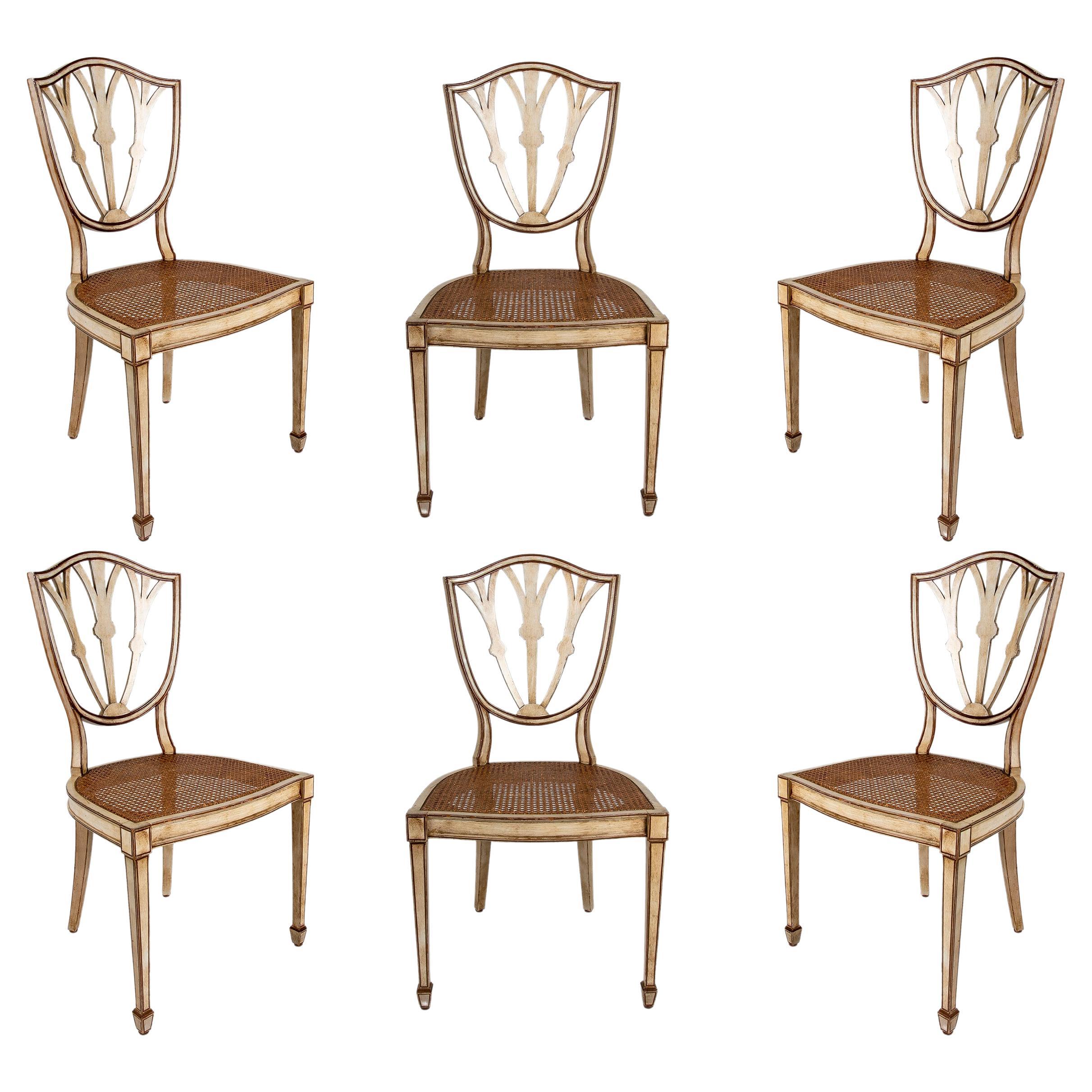 Set of six Wooden Chairs with Slatted Seats For Sale