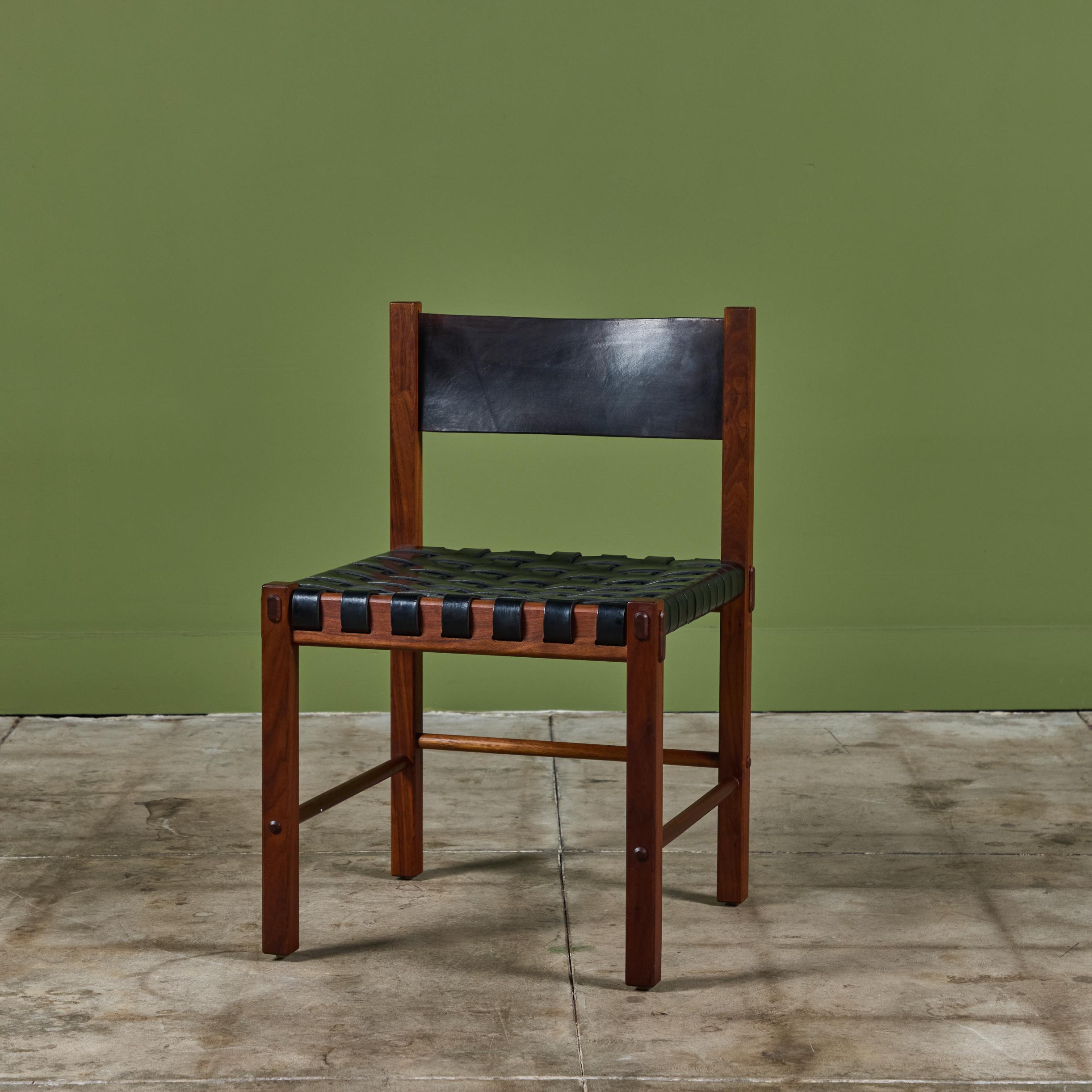 Set of Six Woven Leather Dining Chairs by Robert Baron for Glenn of California 4