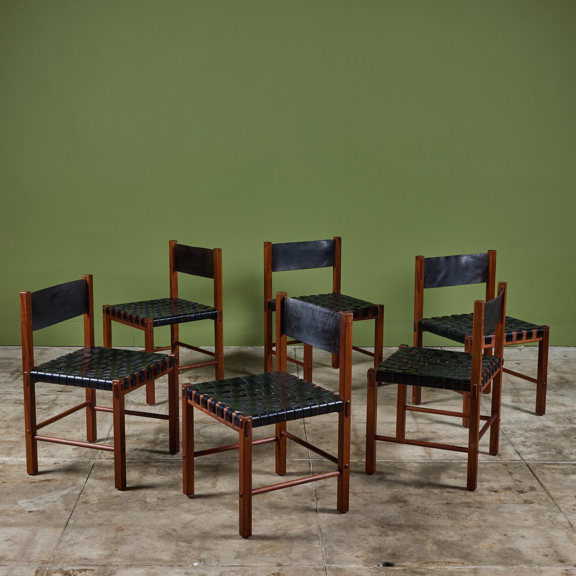 Set of Six Woven Leather Dining Chairs by Robert Baron for Glenn of California 10