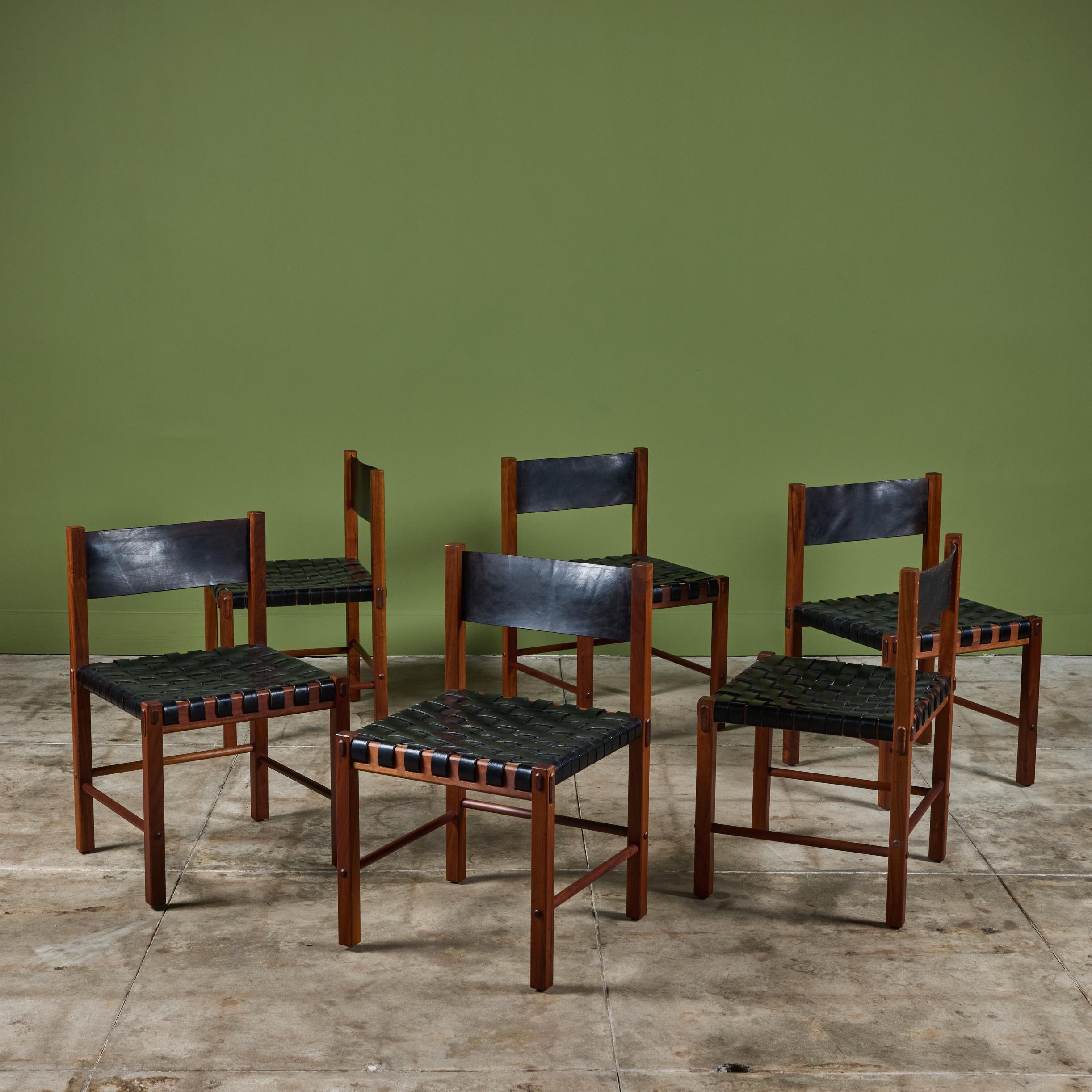 Mid-Century Modern Set of Six Woven Leather Dining Chairs by Robert Baron for Glenn of California