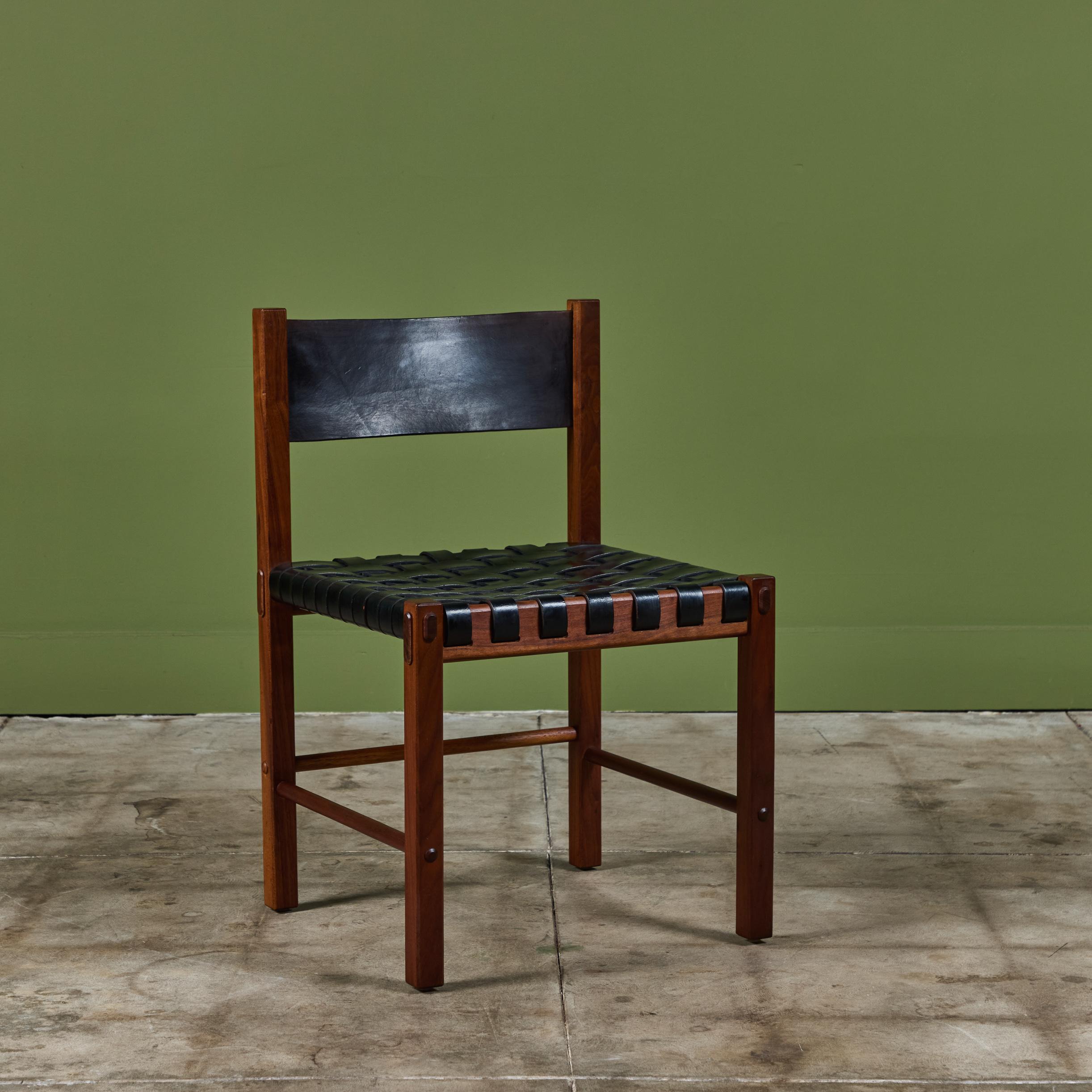 Set of Six Woven Leather Dining Chairs by Robert Baron for Glenn of California In Good Condition In Los Angeles, CA