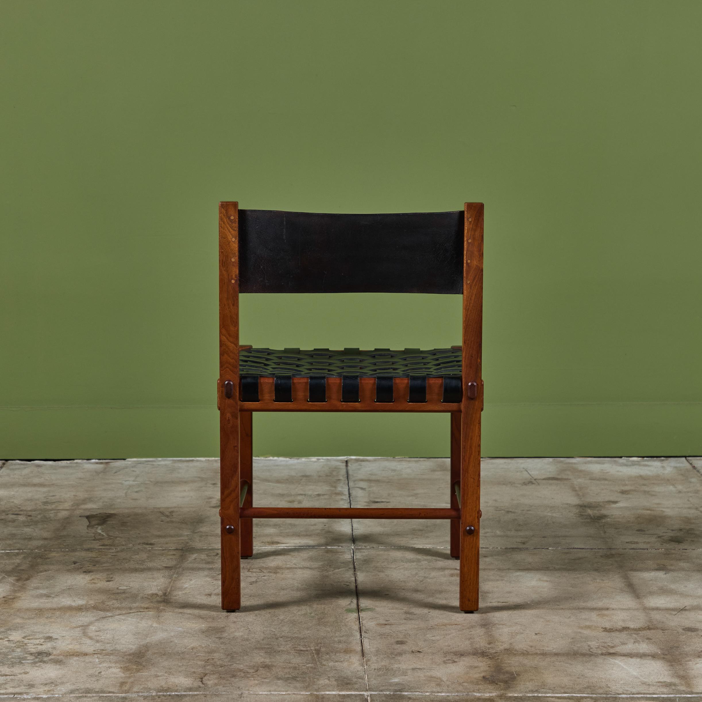 Set of Six Woven Leather Dining Chairs by Robert Baron for Glenn of California 1