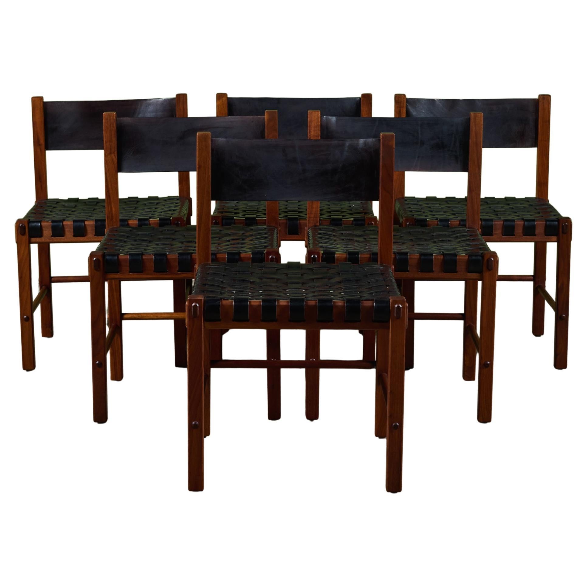 Set of Six Woven Leather Dining Chairs by Robert Baron for Glenn of California