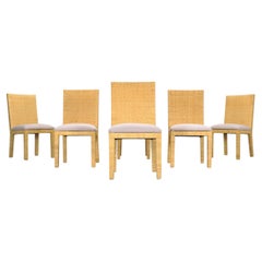 Set of Six Woven Vegan Leather Dining Chairs by Budji Layug