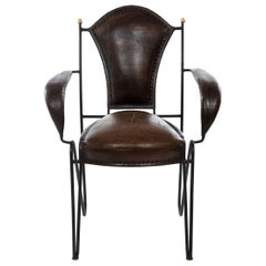 Set of Six Wrought Iron and Leather Armchairs