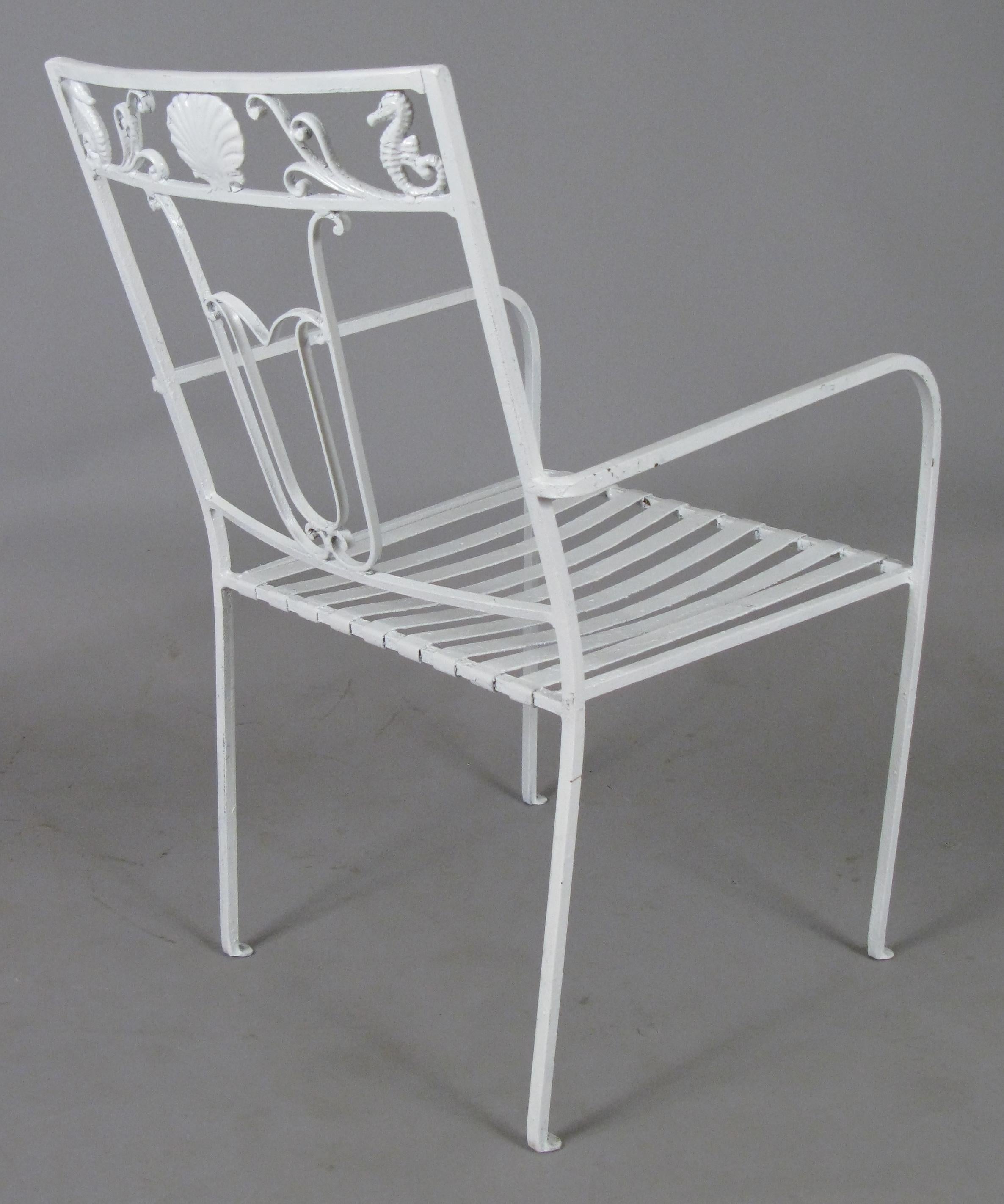 Mid-20th Century Set of Six Wrought Iron Seashell and Seahorse Chairs